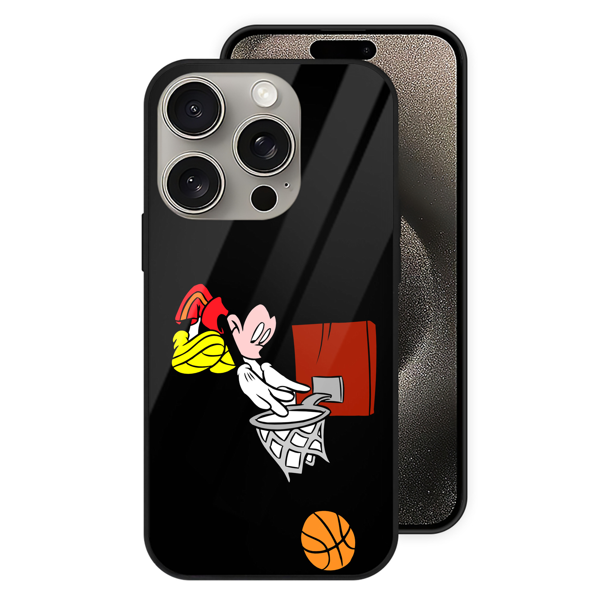 （画像用） ミッキーマウス Mickey Mouse 【iPhone15Pro対応】スマホケース 耐衝撃＆黄変防止 背面ガラス