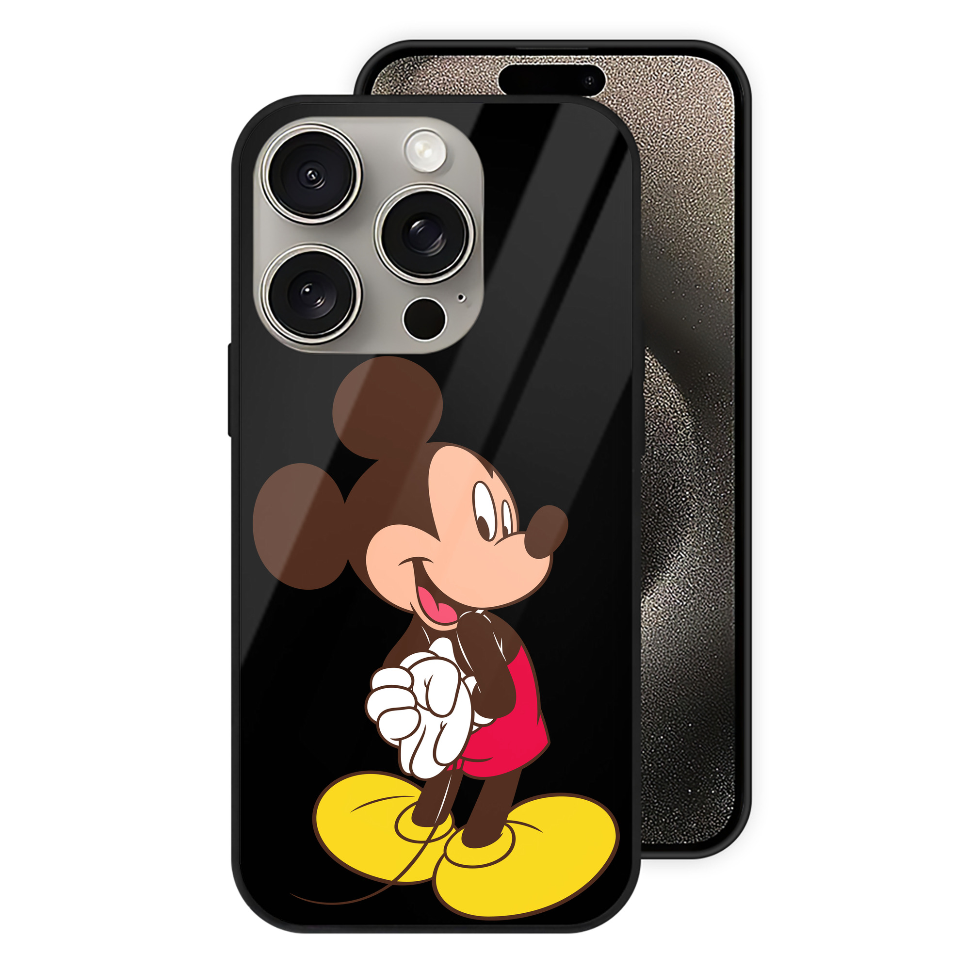 （画像用） ミッキーマウス Mickey Mouse 【iPhone15Pro対応】スマホケース 耐衝撃＆黄変防止 背面ガラス