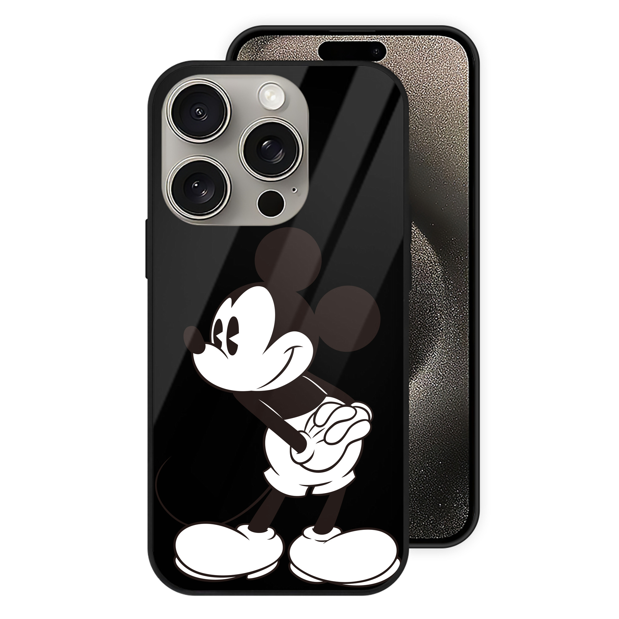 （画像用） ミッキーマウス Mickey Mouse 【iPhone15Pro対応】スマホケース 耐衝撃＆黄変防止 背面ガラス