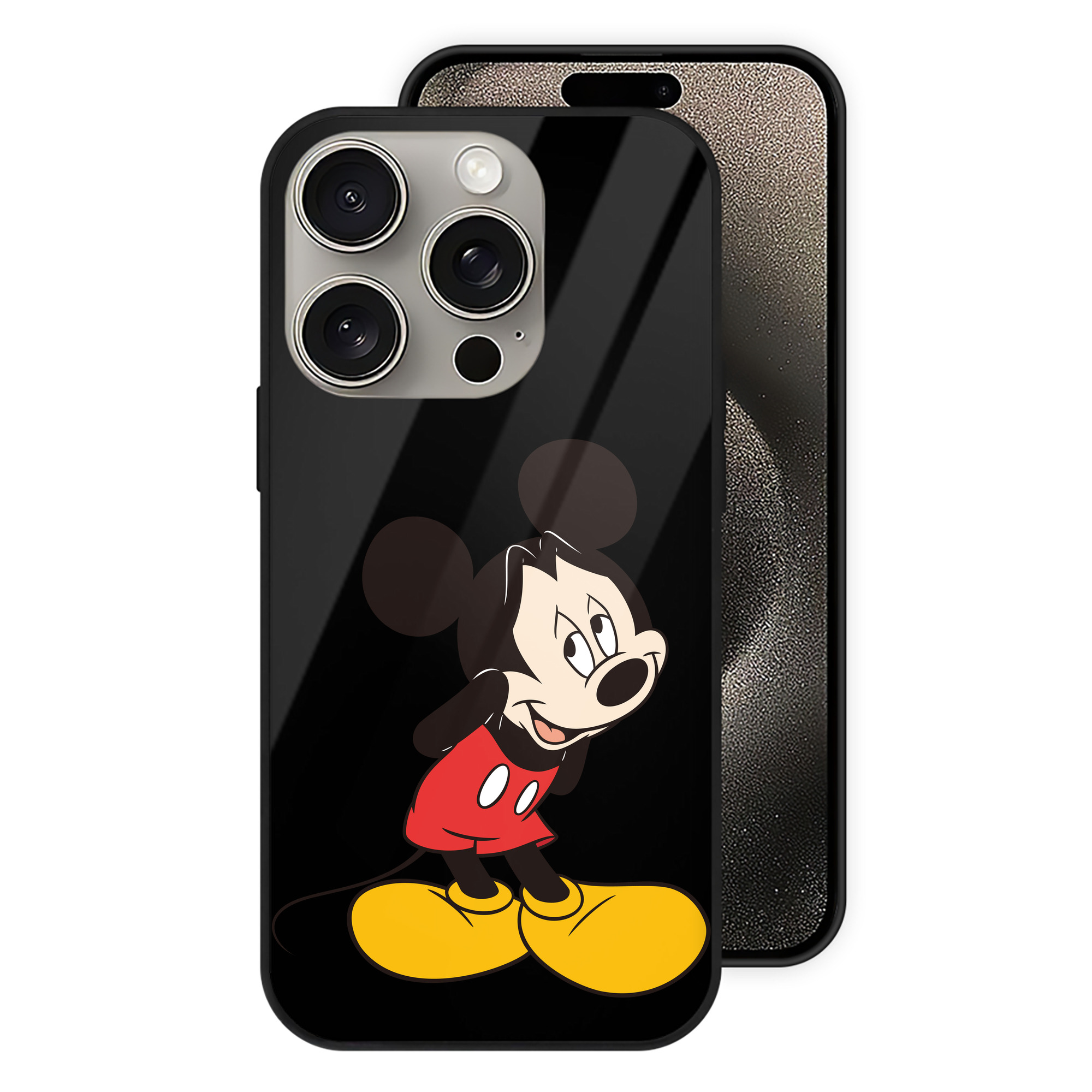 （画像用） ミッキーマウス Mickey Mouse 【iPhone15Pro対応】スマホケース 耐衝撃＆黄変防止 背面ガラス