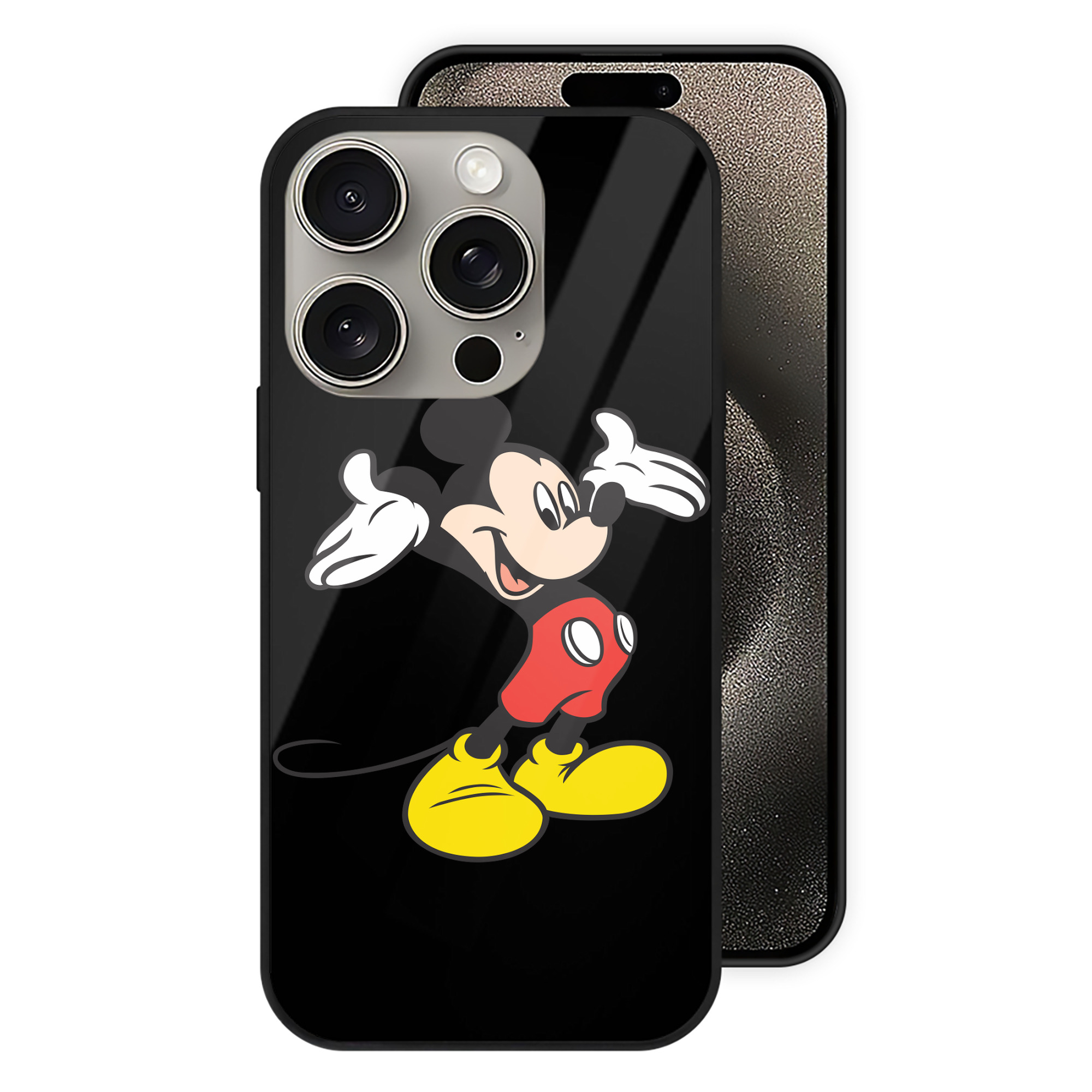 （画像用） ミッキーマウス Mickey Mouse 【iPhone15Pro対応】スマホケース 耐衝撃＆黄変防止 背面ガラス