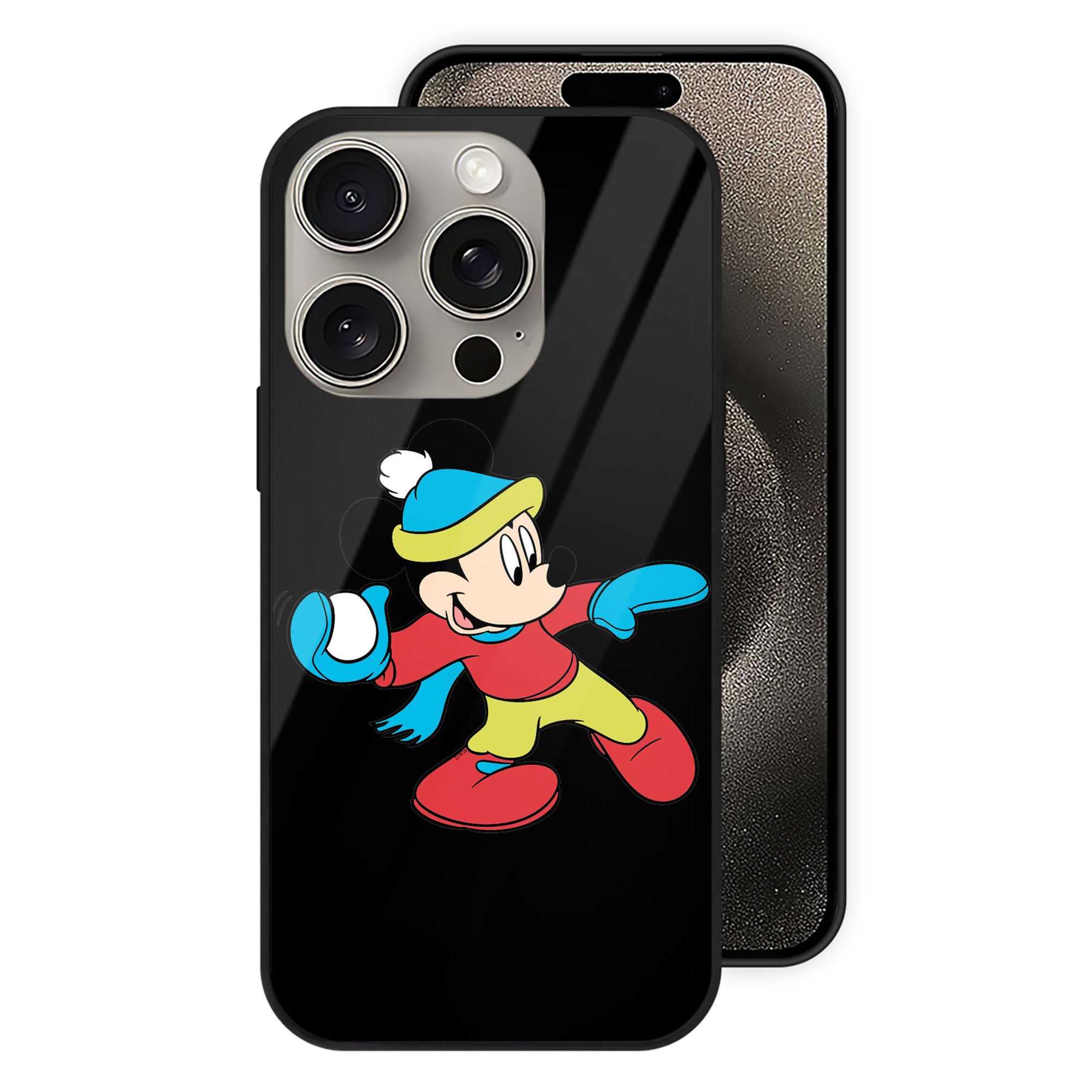 （画像用） ミッキーマウス Mickey Mouse 【iPhone15Pro対応】スマホケース 耐衝撃＆黄変防止 背面ガラス