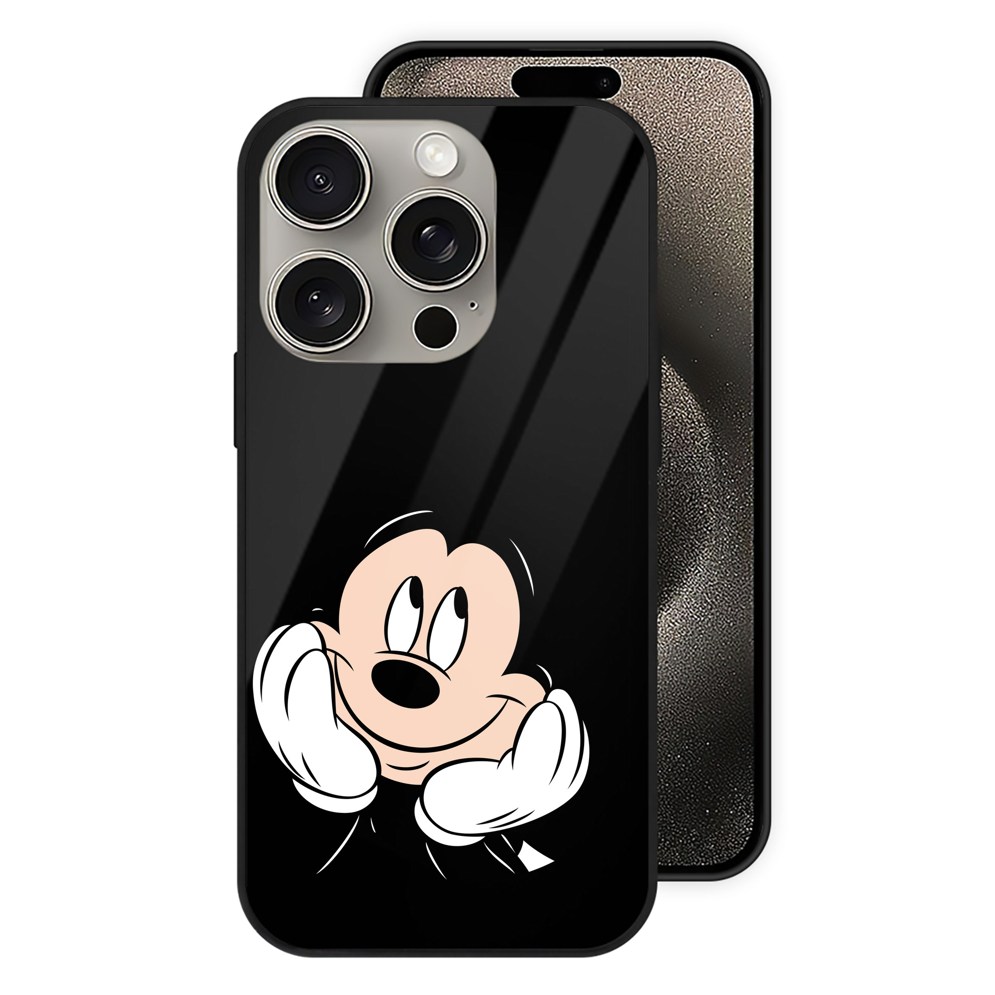 ミッキーマウス Mickey Mouse 【iPhone15Pro対応】スマホケース 耐衝撃＆黄変防止 背面ガラス
