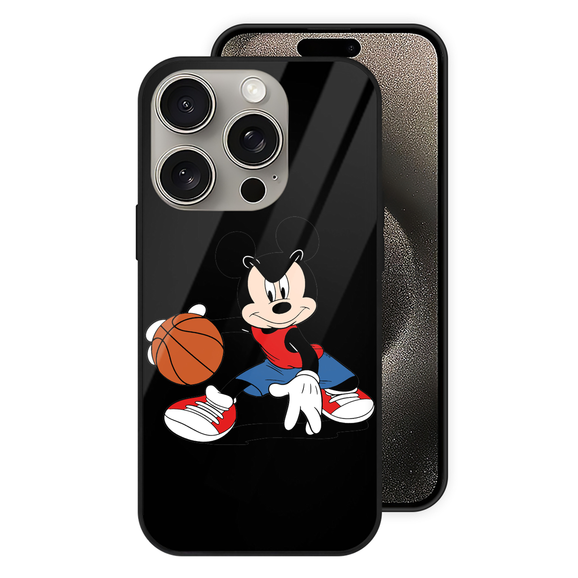 （画像用） ミッキーマウス Mickey Mouse 【iPhone15Pro対応】スマホケース 耐衝撃＆黄変防止 背面ガラス