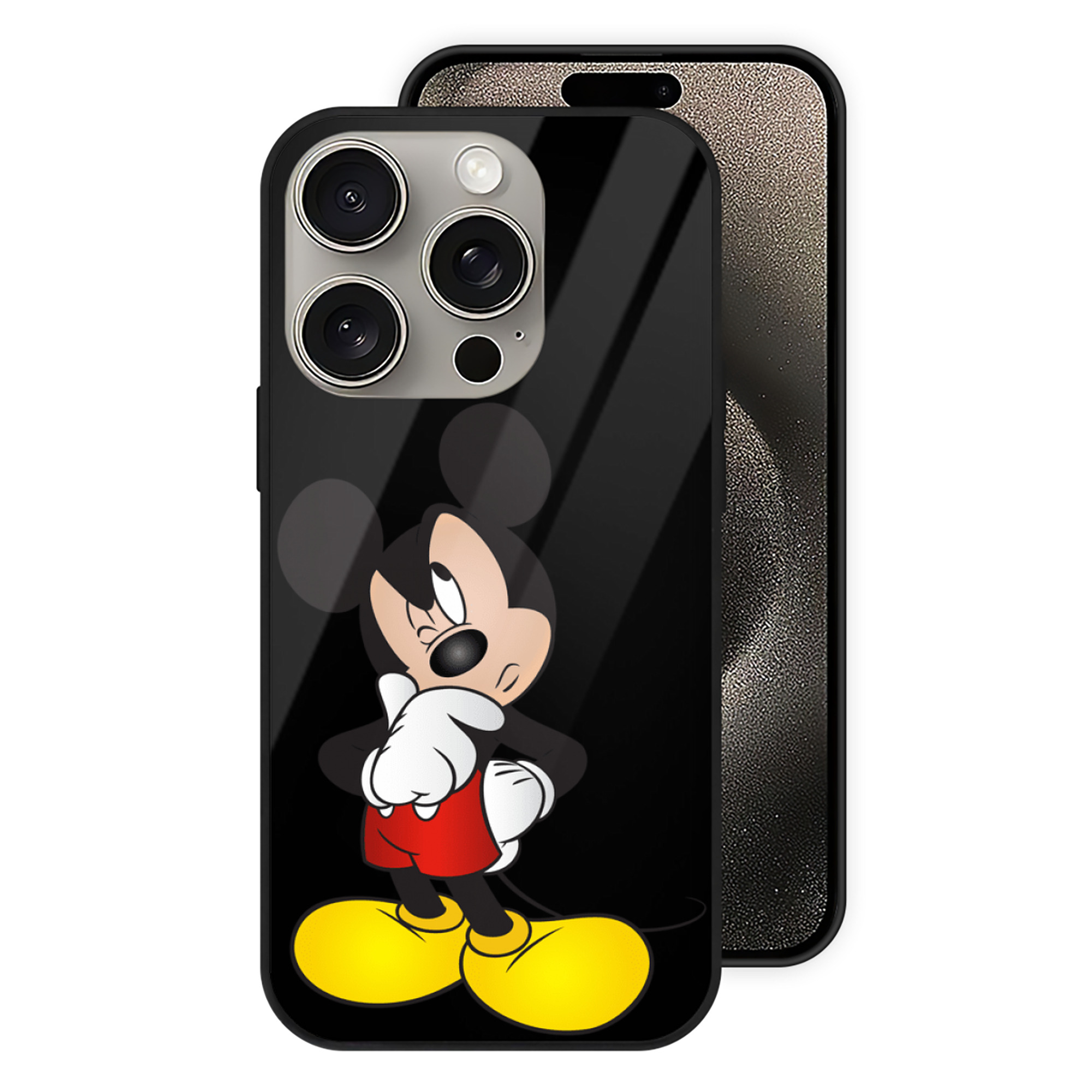 （画像用） ミッキーマウス Mickey Mouse 【iPhone15Pro対応】スマホケース 耐衝撃＆黄変防止 背面ガラス