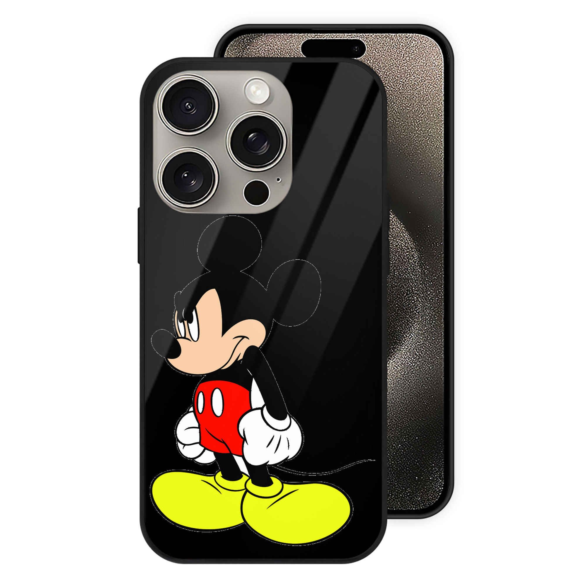 （画像用） ミッキーマウス Mickey Mouse 【iPhone15Pro対応】スマホケース 耐衝撃＆黄変防止 背面ガラス