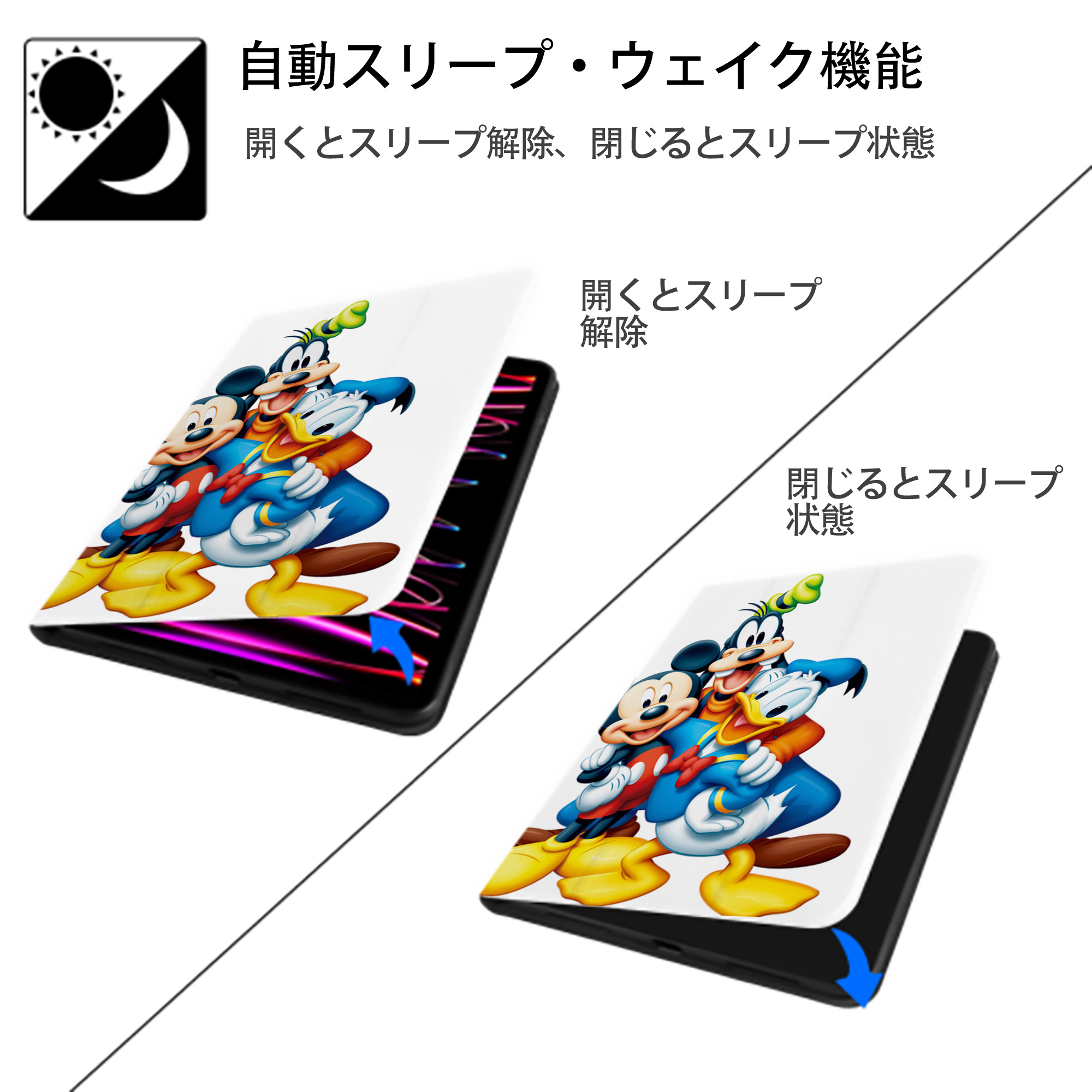 ミッキーマウス Mickey Mouse IPad ケース ペン収納付き 三つ折りスタンド PUレザー×シリコン 対応機種9.5/10.5/10.9インチ
