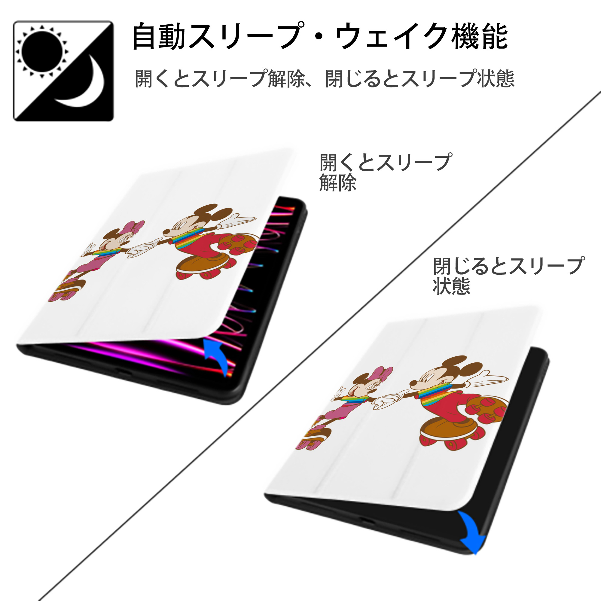 ミッキーマウス Mickey Mouse IPad ケース ペン収納付き 三つ折りスタンド PUレザー×シリコン 対応機種9.5/10.5/10.9インチ