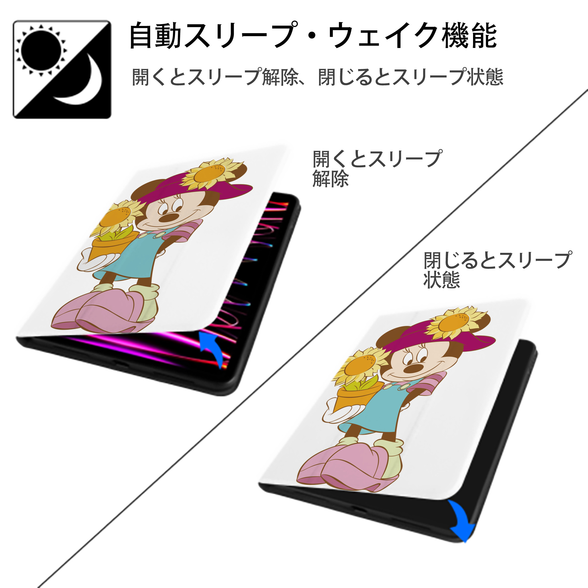 ミッキーマウス Mickey Mouse IPad ケース ペン収納付き 三つ折りスタンド PUレザー×シリコン 対応機種9.5/10.5/10.9インチ