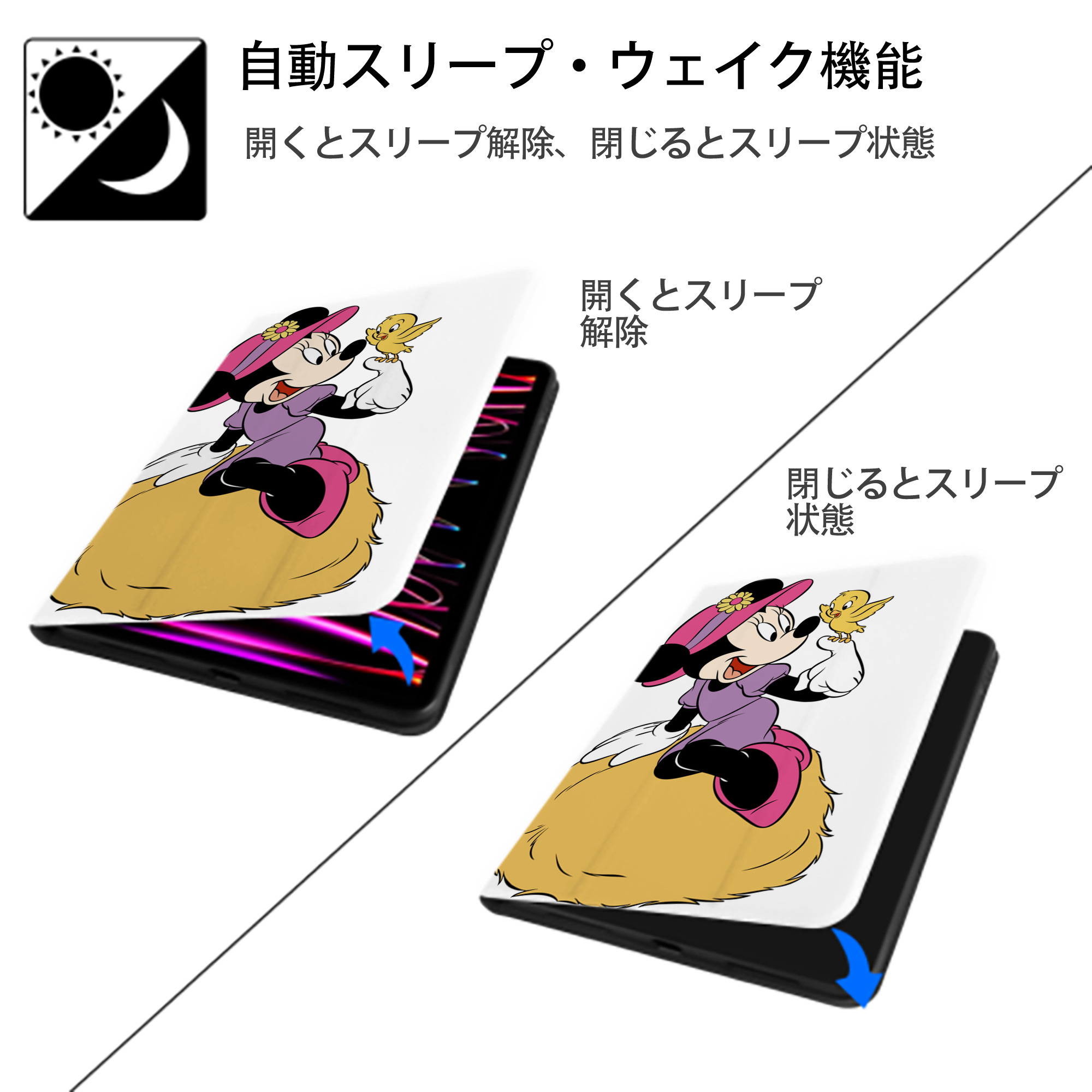 ミッキーマウス Mickey Mouse IPad ケース ペン収納付き 三つ折りスタンド PUレザー×シリコン 対応機種9.5/10.5/10.9インチ