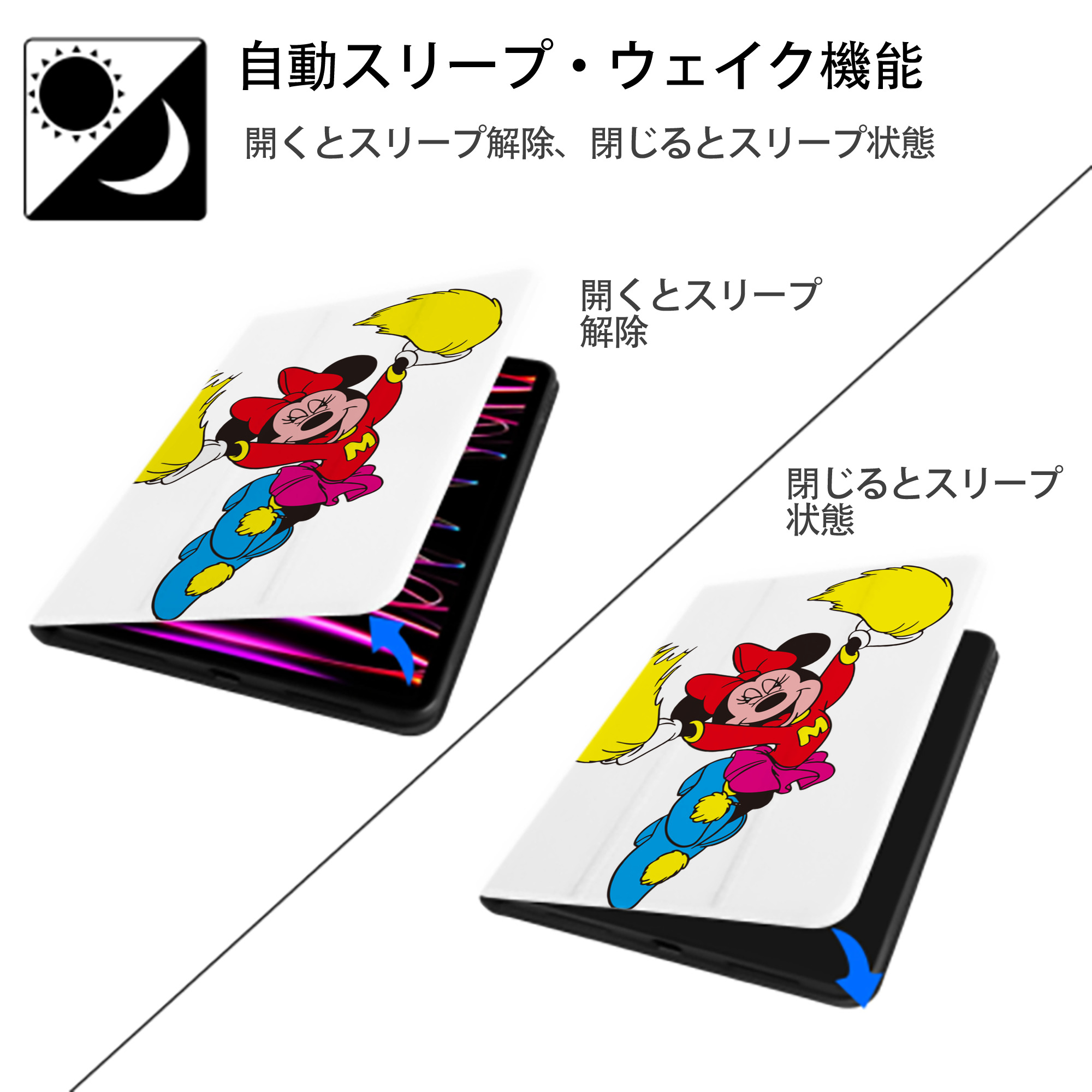 ミッキーマウス Mickey Mouse IPad ケース ペン収納付き 三つ折りスタンド PUレザー×シリコン 対応機種9.5/10.5/10.9インチ