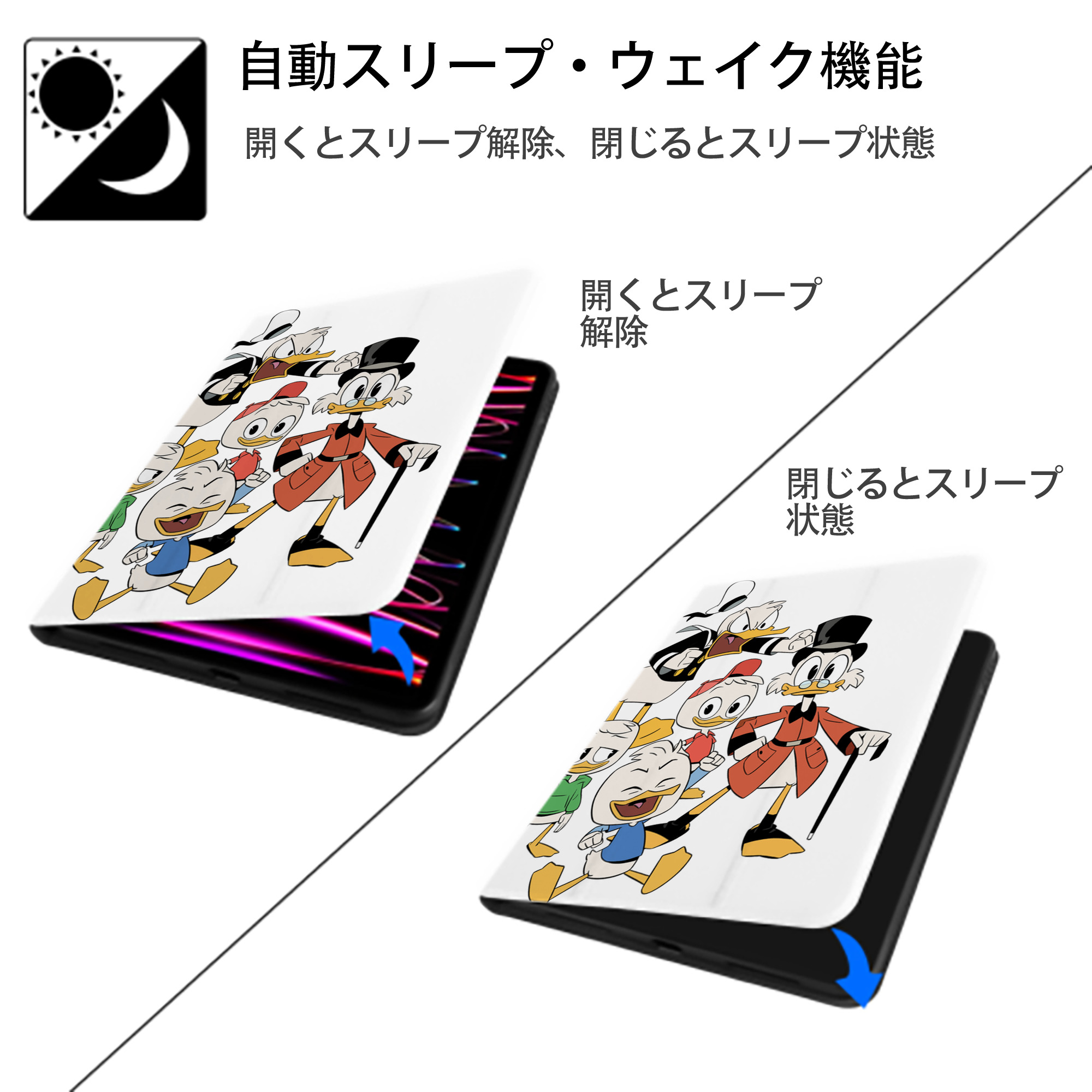 ミッキーマウス Mickey Mouse IPad ケース ペン収納付き 三つ折りスタンド PUレザー×シリコン 対応機種9.5/10.5/10.9インチ