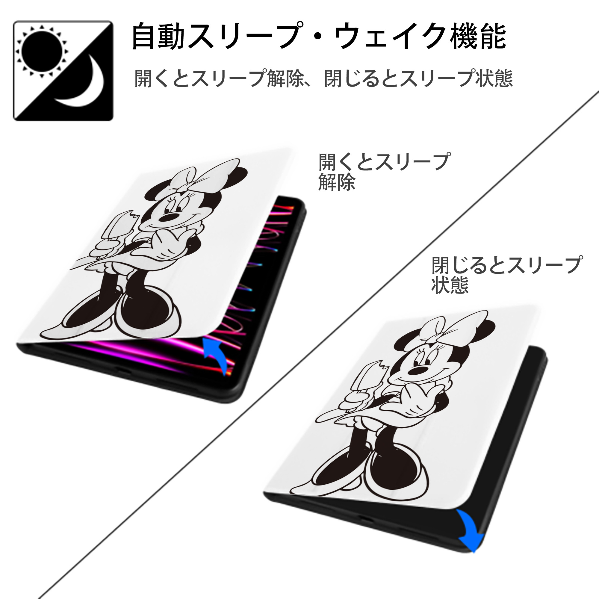 ミッキーマウス Mickey Mouse IPad ケース ペン収納付き 三つ折りスタンド PUレザー×シリコン 対応機種9.5/10.5/10.9インチ