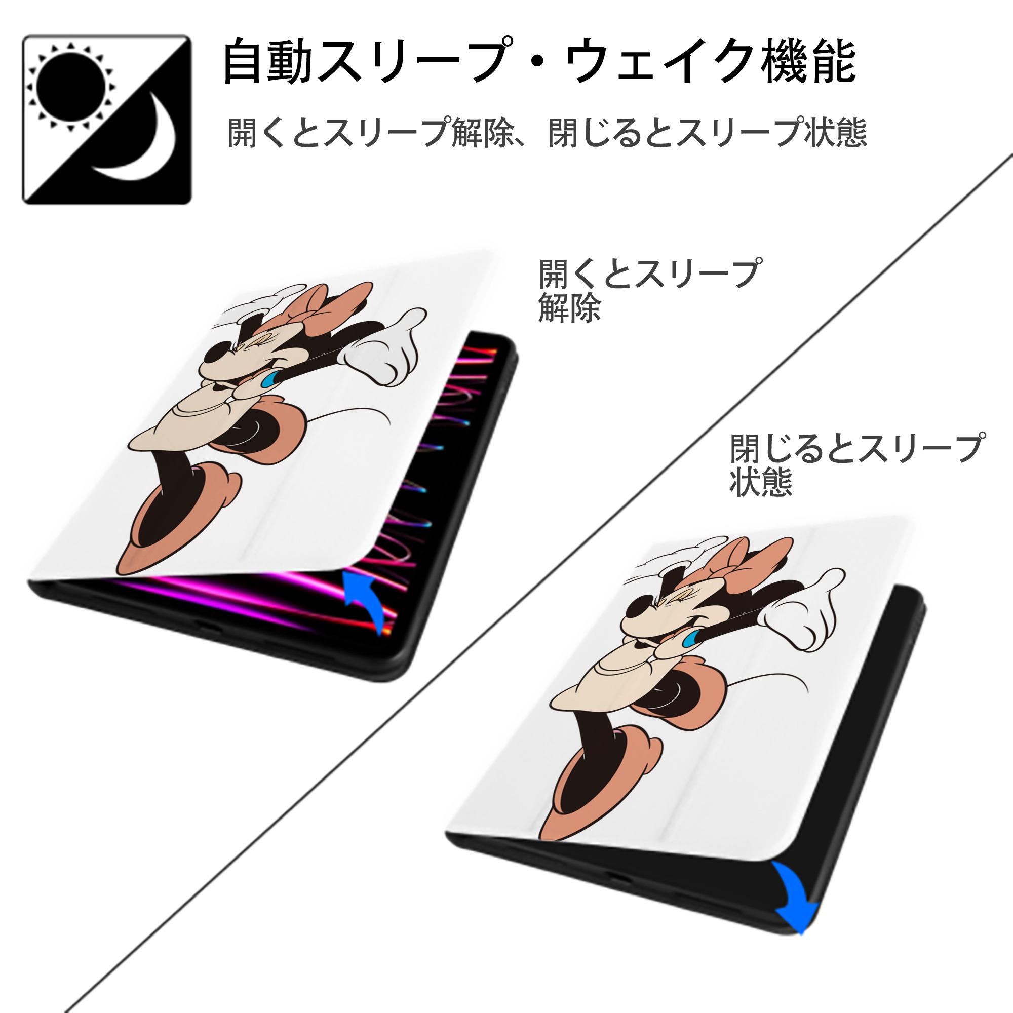ミッキーマウス Mickey Mouse IPad ケース ペン収納付き 三つ折りスタンド PUレザー×シリコン 対応機種9.5/10.5/10.9インチ