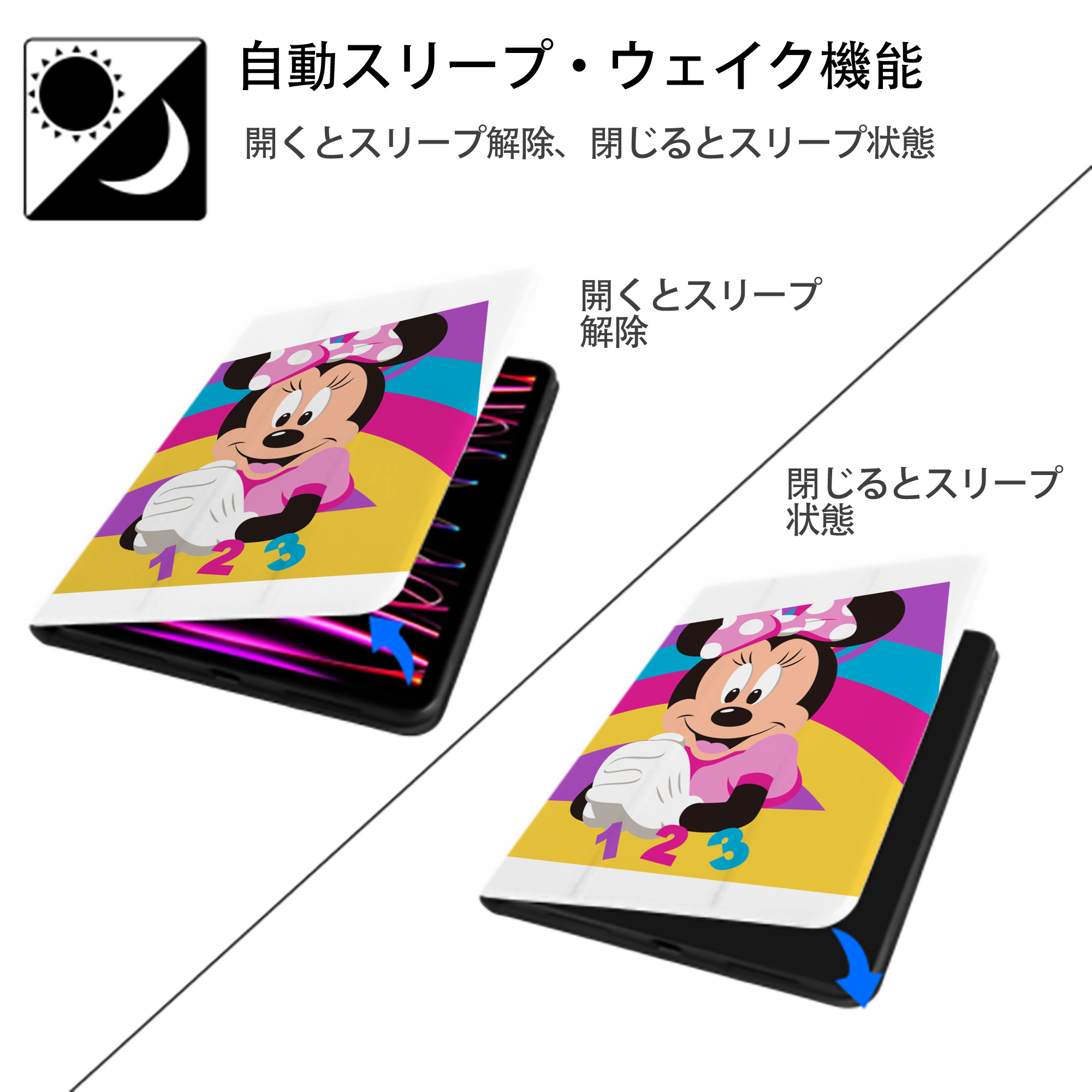 ミッキーマウス Mickey Mouse IPad ケース ペン収納付き 三つ折りスタンド PUレザー×シリコン 対応機種9.5/10.5/10.9インチ