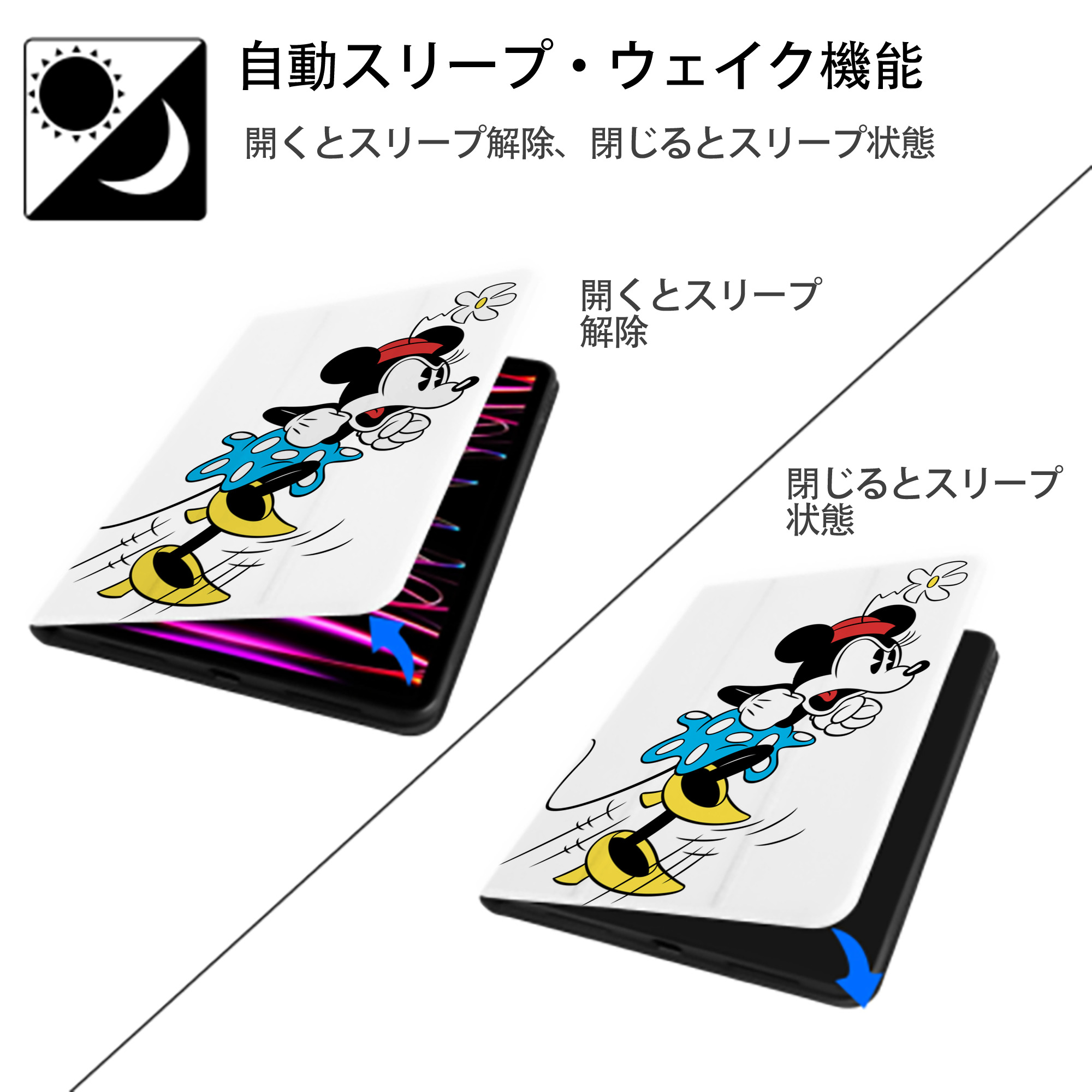 ミッキーマウス Mickey Mouse IPad ケース ペン収納付き 三つ折りスタンド PUレザー×シリコン 対応機種9.5/10.5/10.9インチ