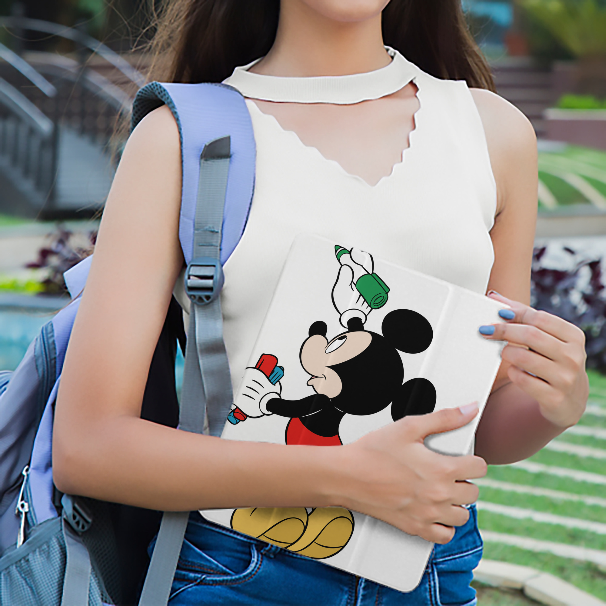 ミッキーマウス Mickey Mouse IPad ケース ペン収納付き 三つ折りスタンド PUレザー×シリコン 対応機種9.5/10.5/10.9インチ