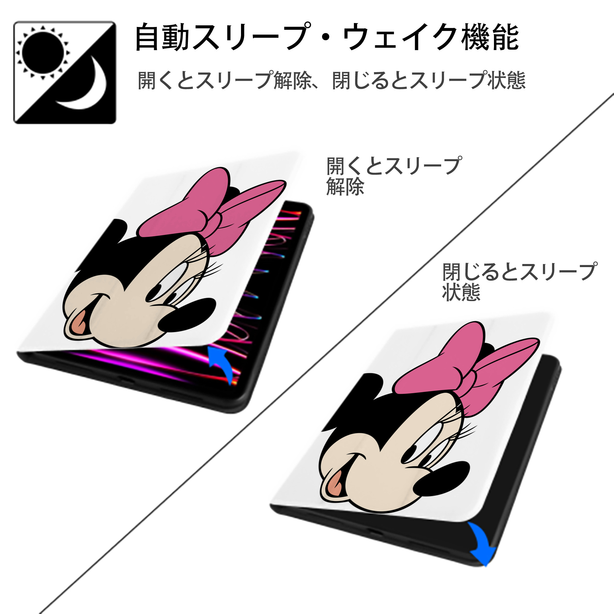ミッキーマウス Mickey Mouse IPad ケース ペン収納付き 三つ折りスタンド PUレザー×シリコン 対応機種9.5/10.5/10.9インチ