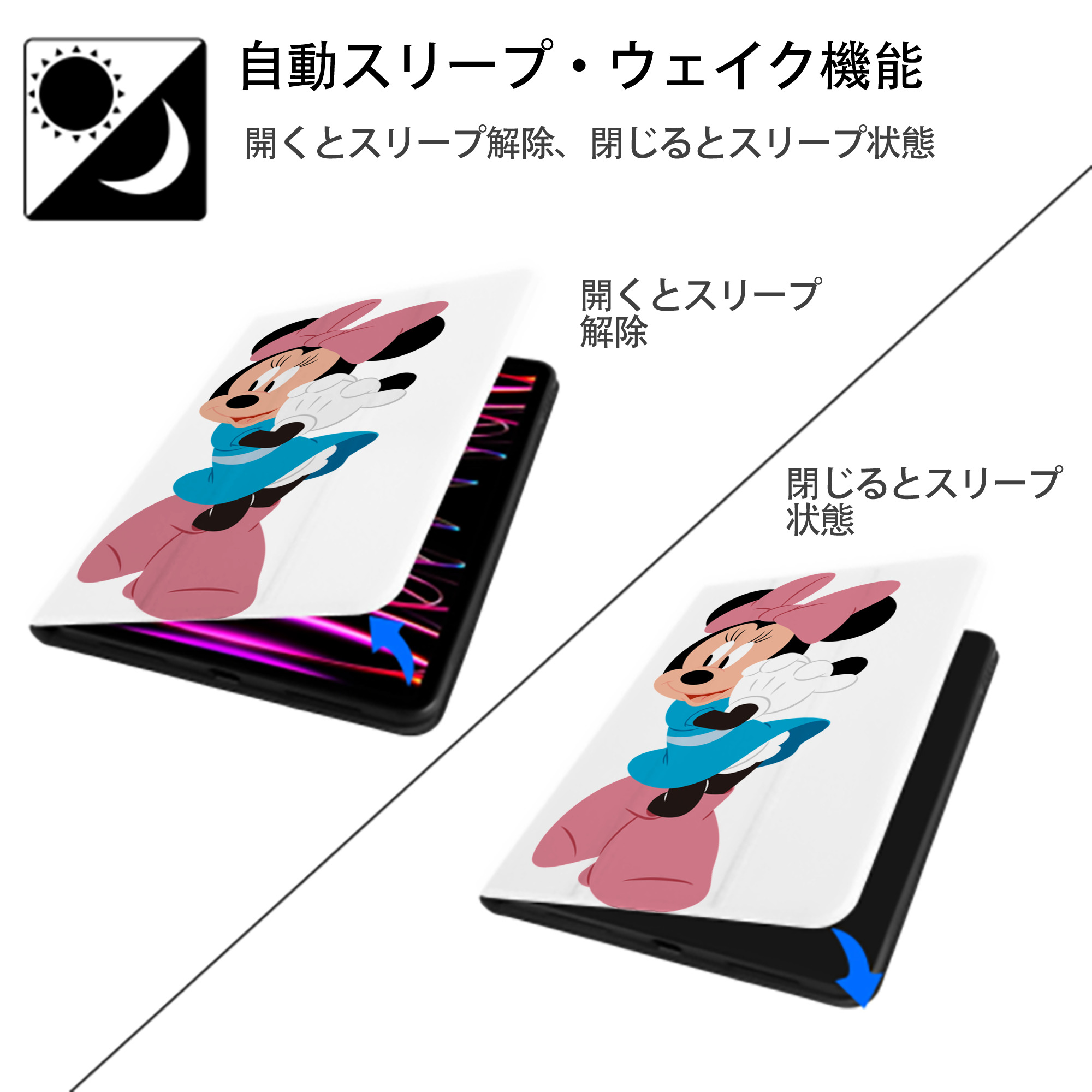 ミッキーマウス Mickey Mouse IPad ケース ペン収納付き 三つ折りスタンド PUレザー×シリコン 対応機種9.5/10.5/10.9インチ