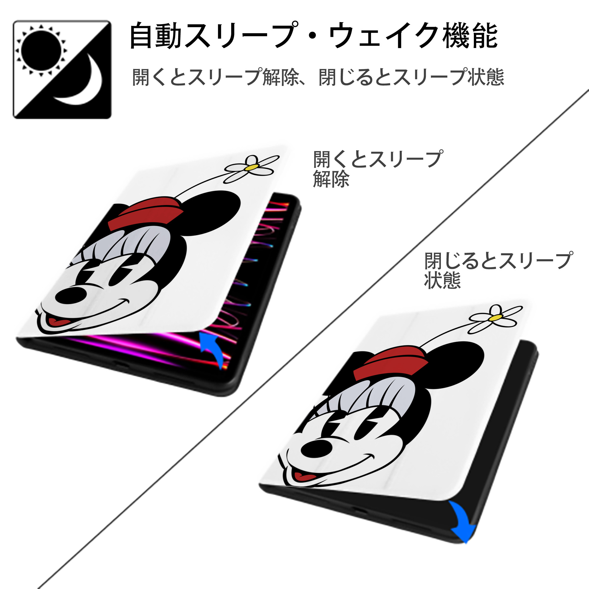 ミッキーマウス Mickey Mouse IPad ケース ペン収納付き 三つ折りスタンド PUレザー×シリコン 対応機種9.5/10.5/10.9インチ