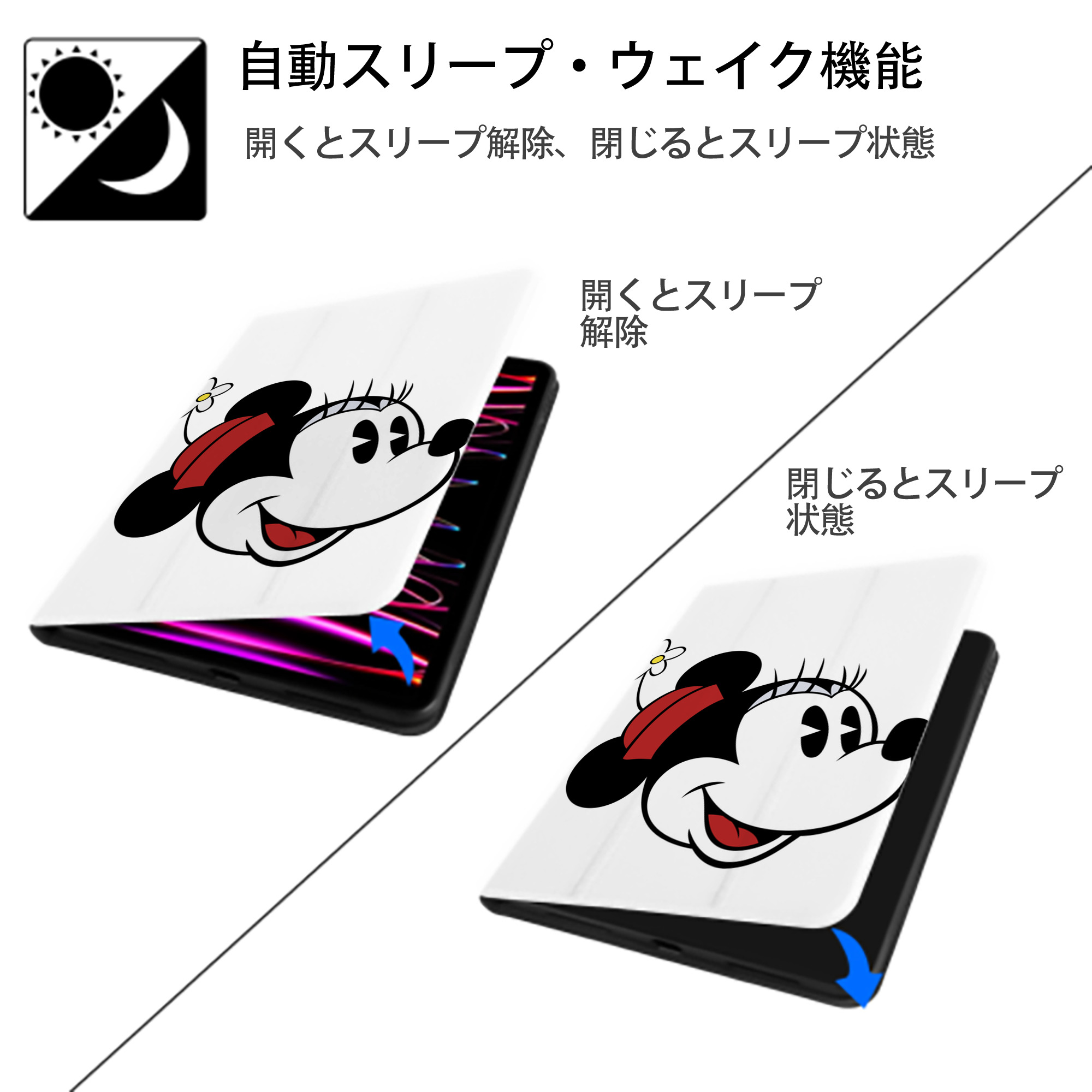 ミッキーマウス Mickey Mouse IPad ケース ペン収納付き 三つ折りスタンド PUレザー×シリコン 対応機種9.5/10.5/10.9インチ