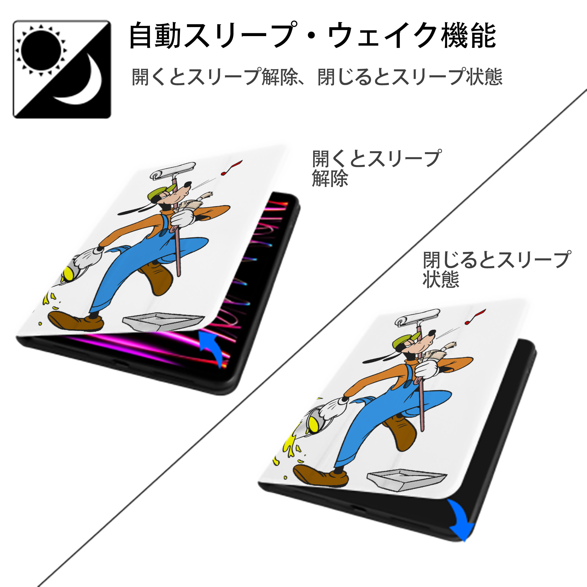 ミッキーマウス Mickey Mouse IPad ケース ペン収納付き 三つ折りスタンド PUレザー×シリコン 対応機種9.5/10.5/10.9インチ