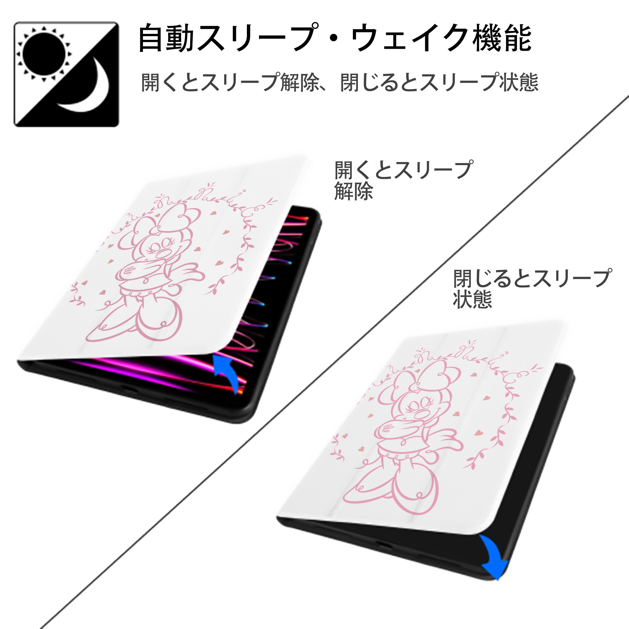 ミッキーマウス Mickey Mouse IPad ケース ペン収納付き 三つ折りスタンド PUレザー×シリコン 対応機種9.5/10.5/10.9インチ