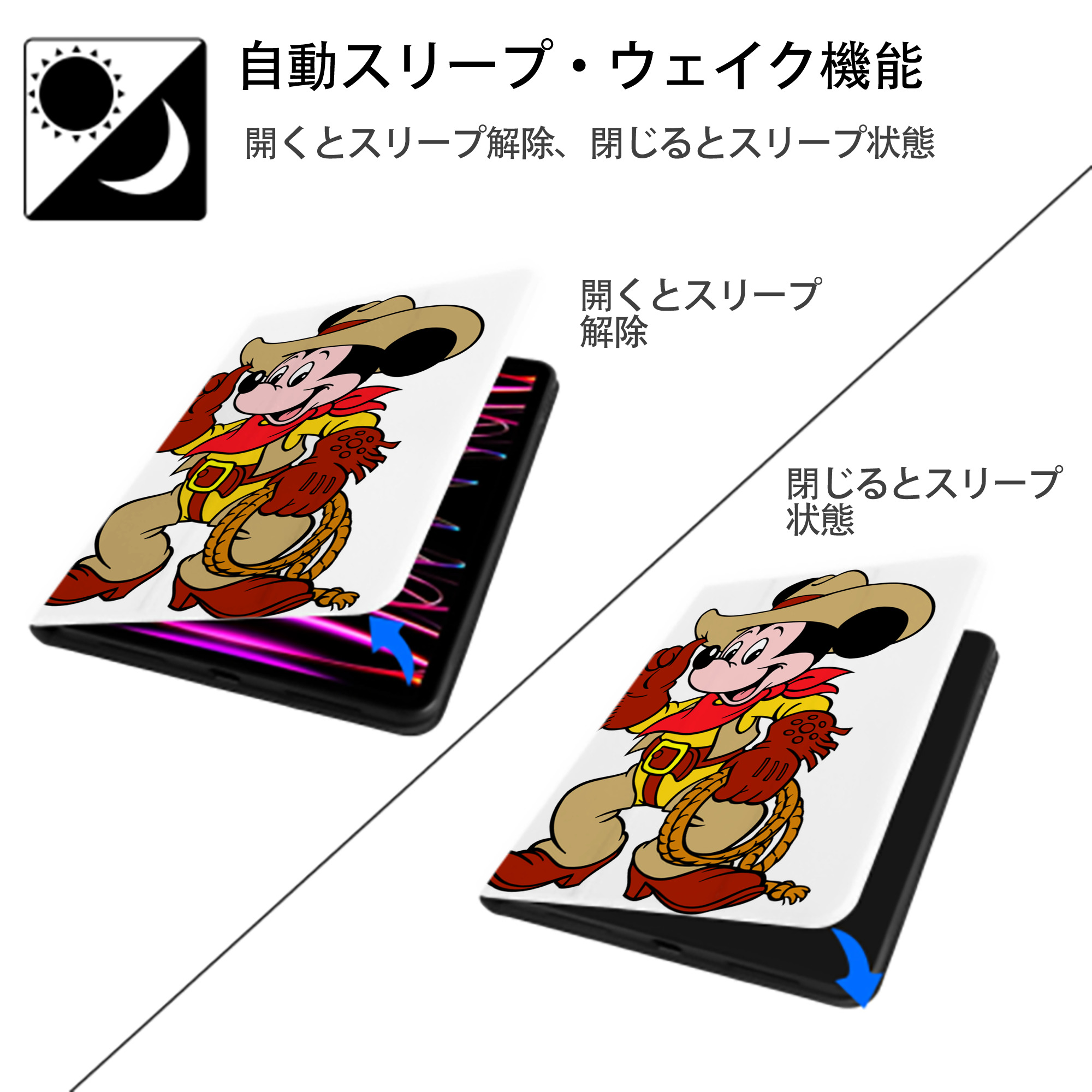 ミッキーマウス Mickey Mouse IPad ケース ペン収納付き 三つ折りスタンド PUレザー×シリコン 対応機種9.5/10.5/10.9インチ
