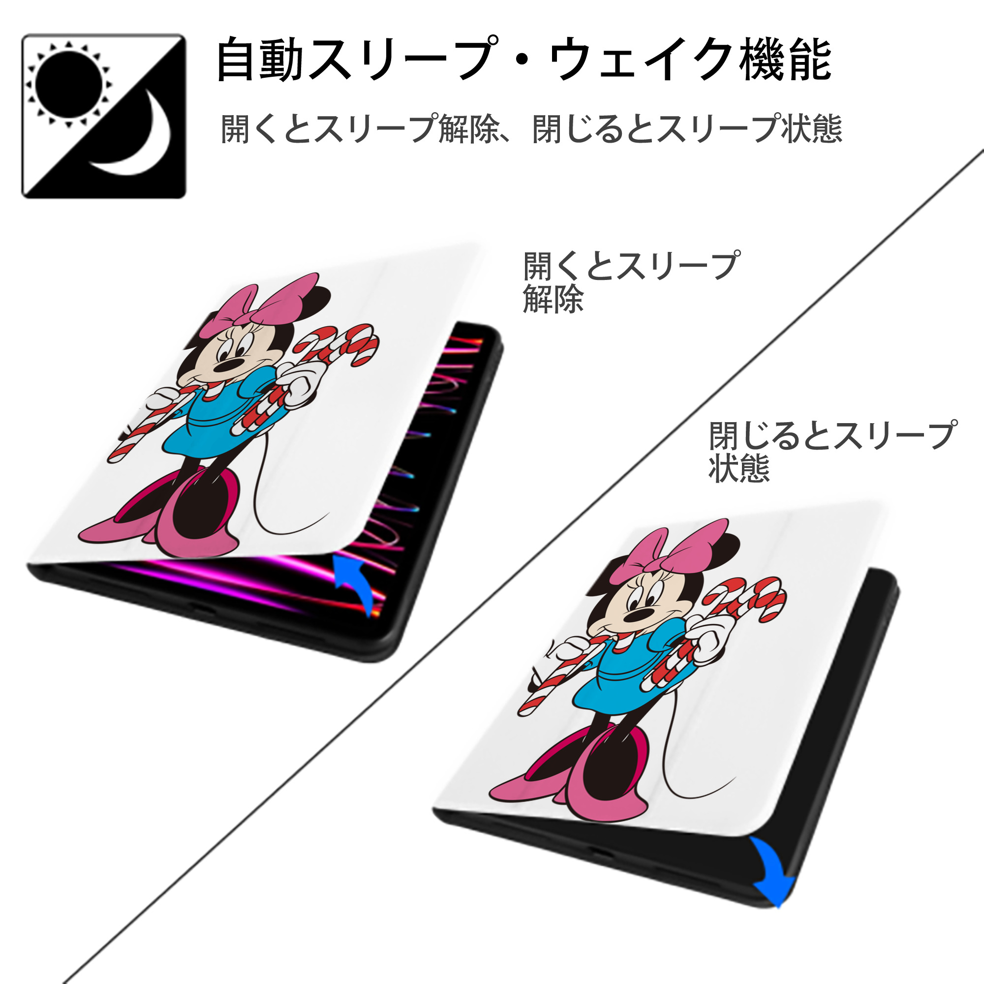 ミッキーマウス Mickey Mouse IPad ケース ペン収納付き 三つ折りスタンド PUレザー×シリコン 対応機種9.5/10.5/10.9インチ