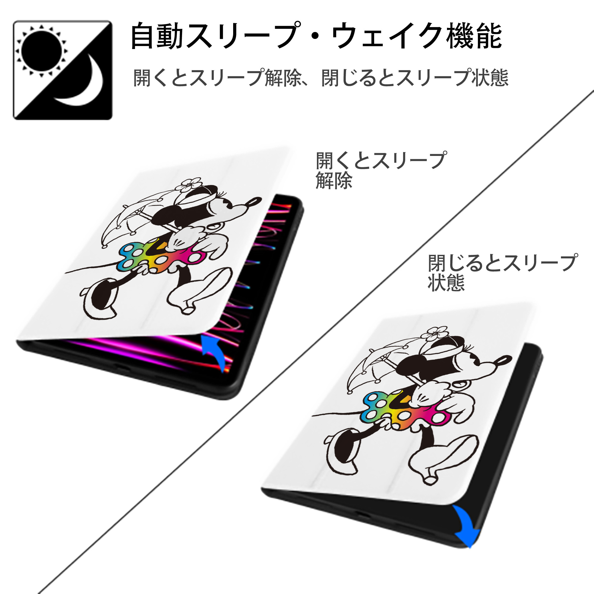 ミッキーマウス Mickey Mouse IPad ケース ペン収納付き 三つ折りスタンド PUレザー×シリコン 対応機種9.5/10.5/10.9インチ