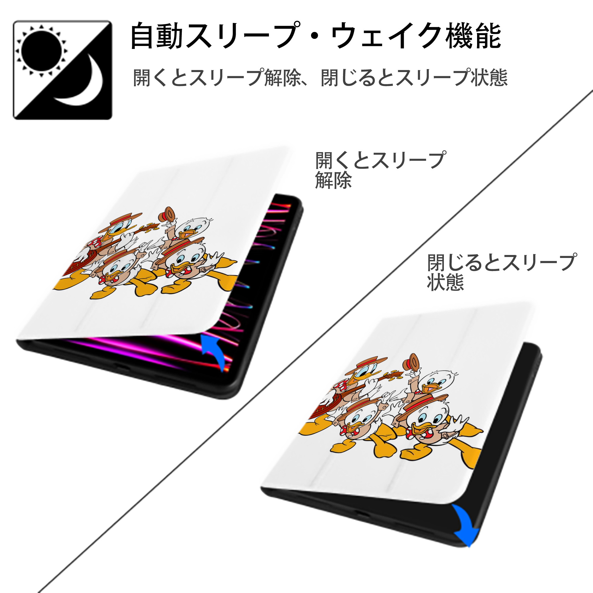 ミッキーマウス Mickey Mouse IPad ケース ペン収納付き 三つ折りスタンド PUレザー×シリコン 対応機種9.5/10.5/10.9インチ