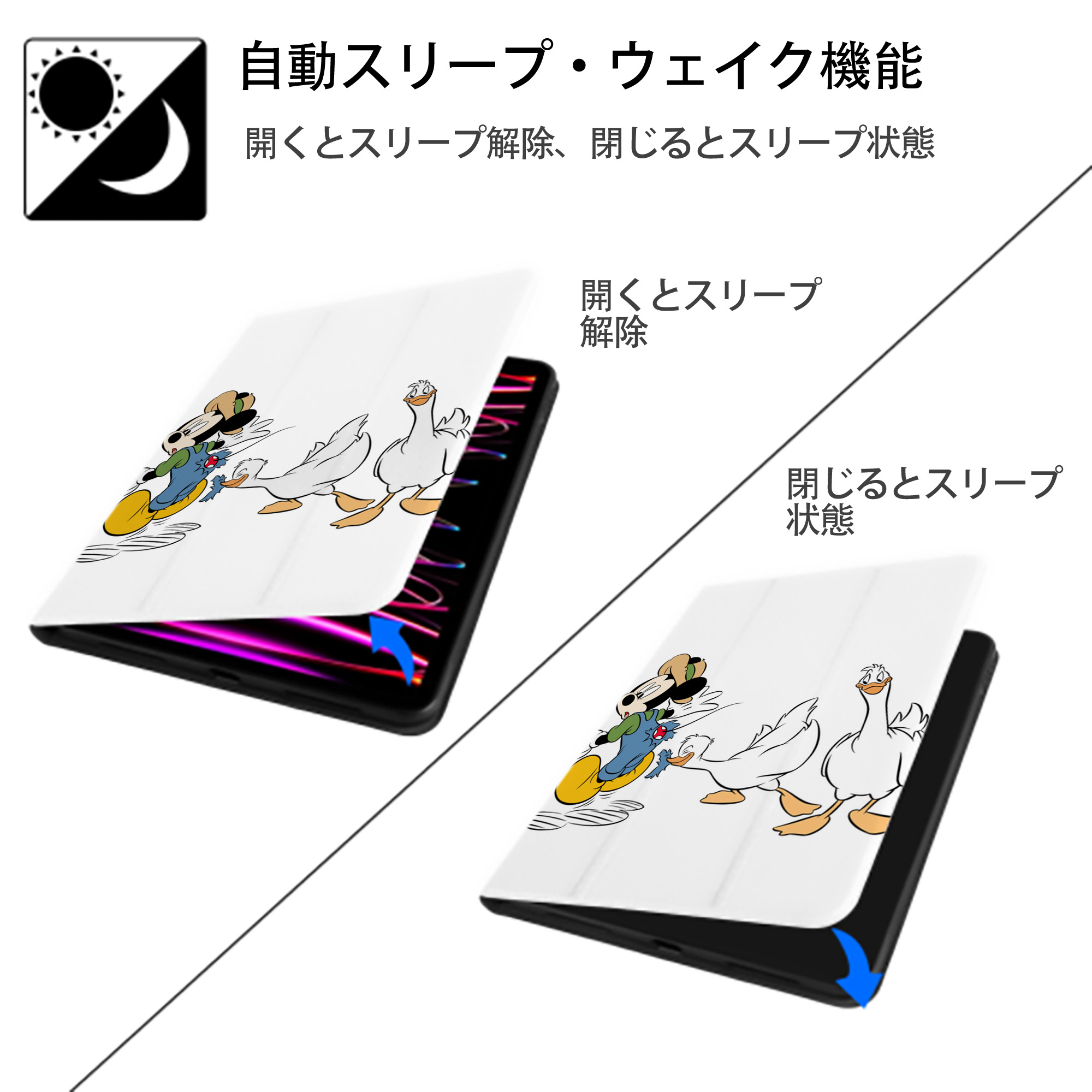 ミッキーマウス Mickey Mouse IPad ケース ペン収納付き 三つ折りスタンド PUレザー×シリコン 対応機種9.5/10.5/10.9インチ