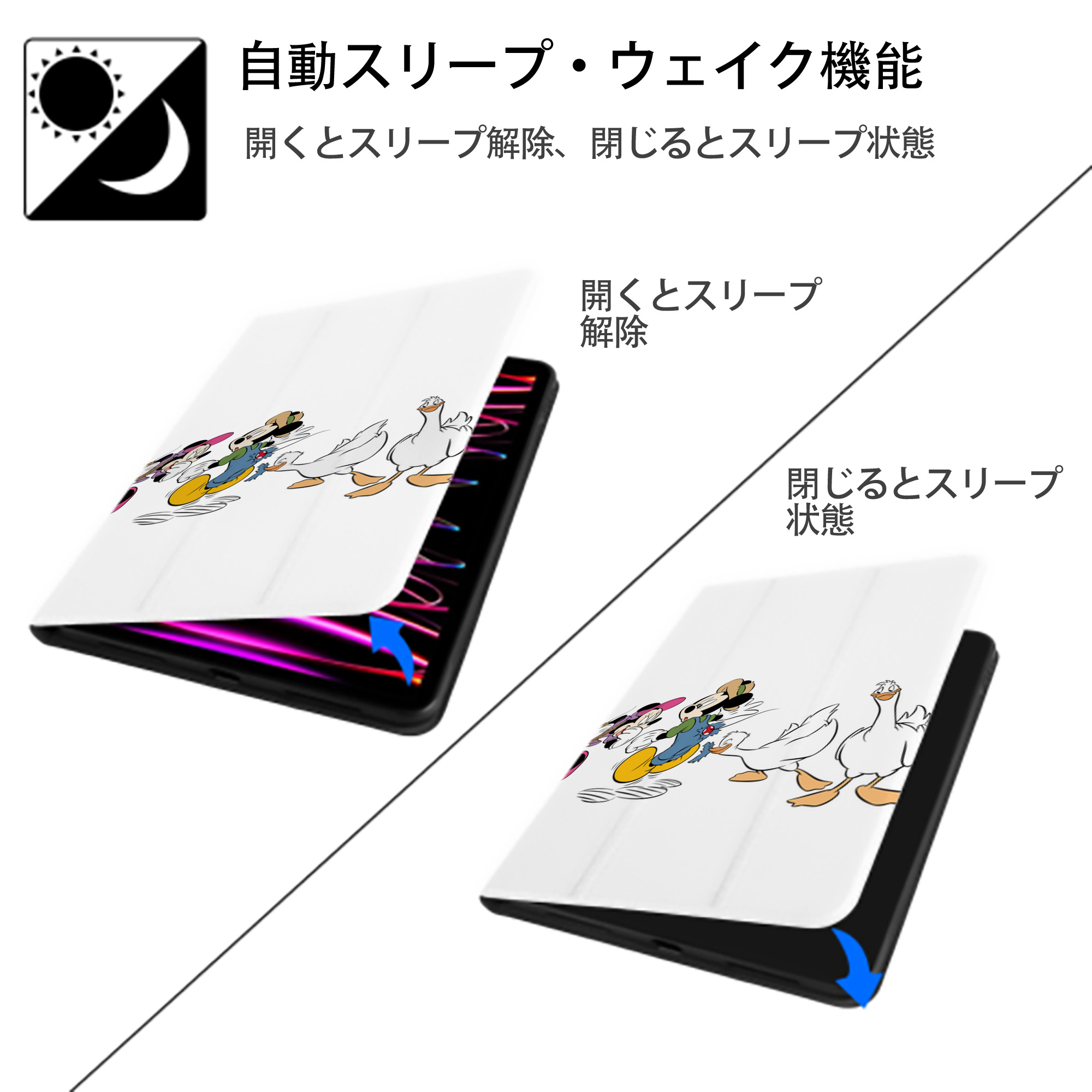 ミッキーマウス Mickey Mouse IPad ケース ペン収納付き 三つ折りスタンド PUレザー×シリコン 対応機種9.5/10.5/10.9インチ