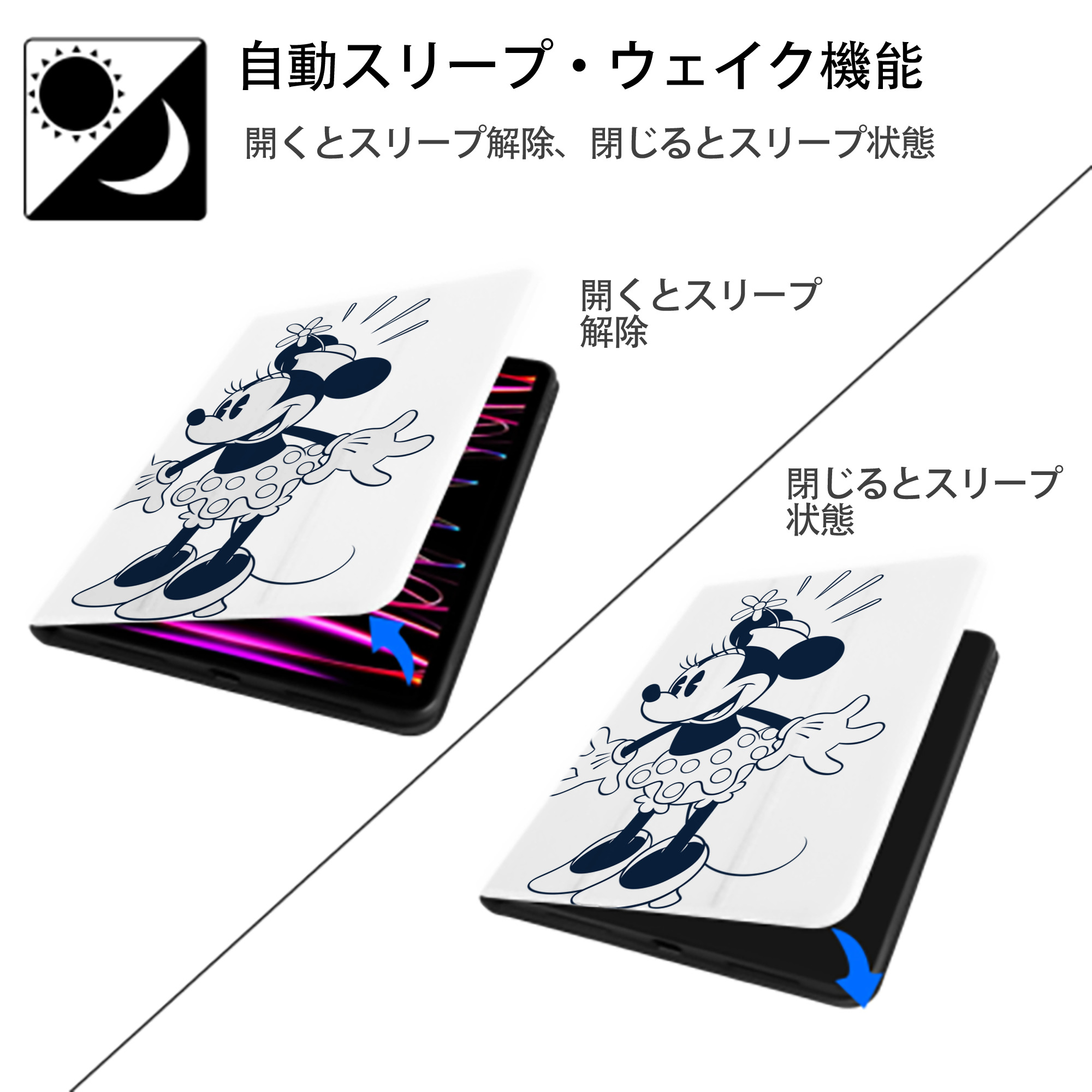 ミッキーマウス Mickey Mouse IPad ケース ペン収納付き 三つ折りスタンド PUレザー×シリコン 対応機種9.5/10.5/10.9インチ