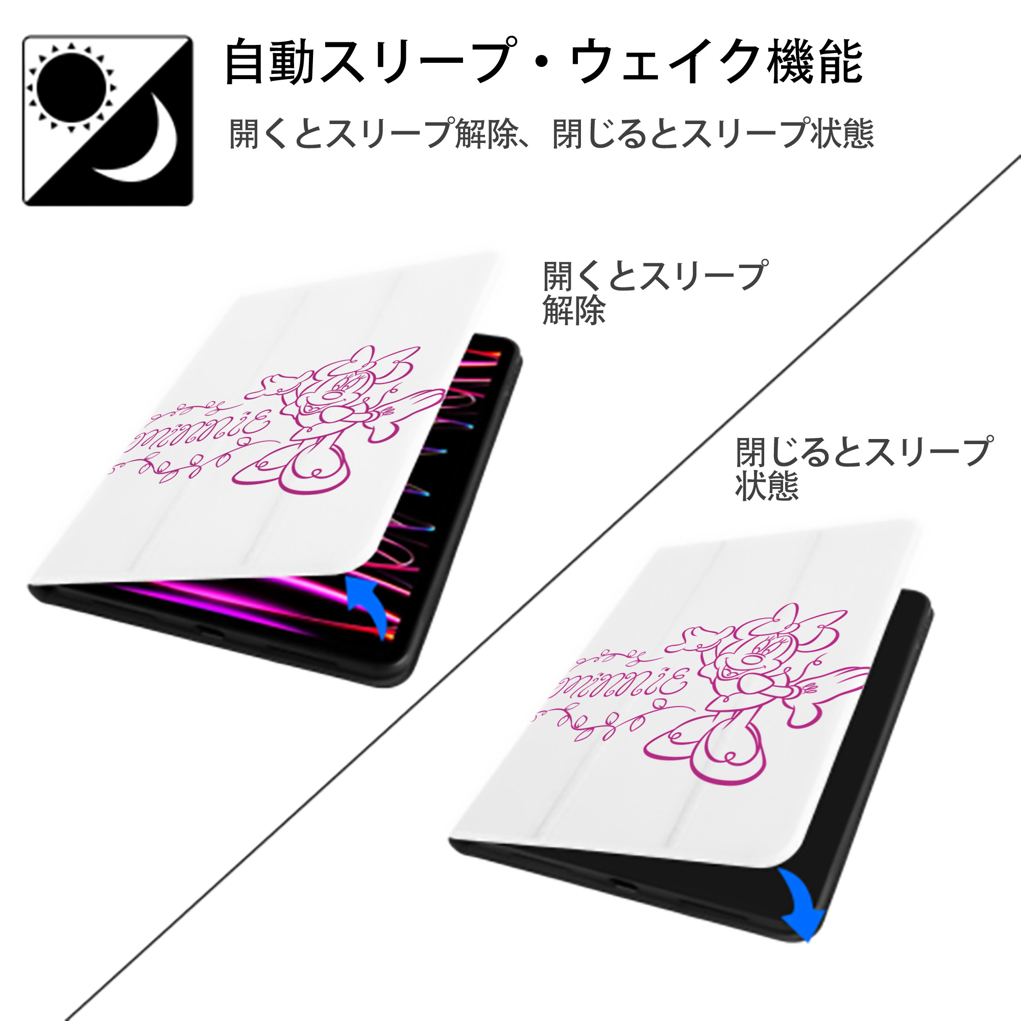 ミッキーマウス Mickey Mouse IPad ケース ペン収納付き 三つ折りスタンド PUレザー×シリコン 対応機種9.5/10.5/10.9インチ