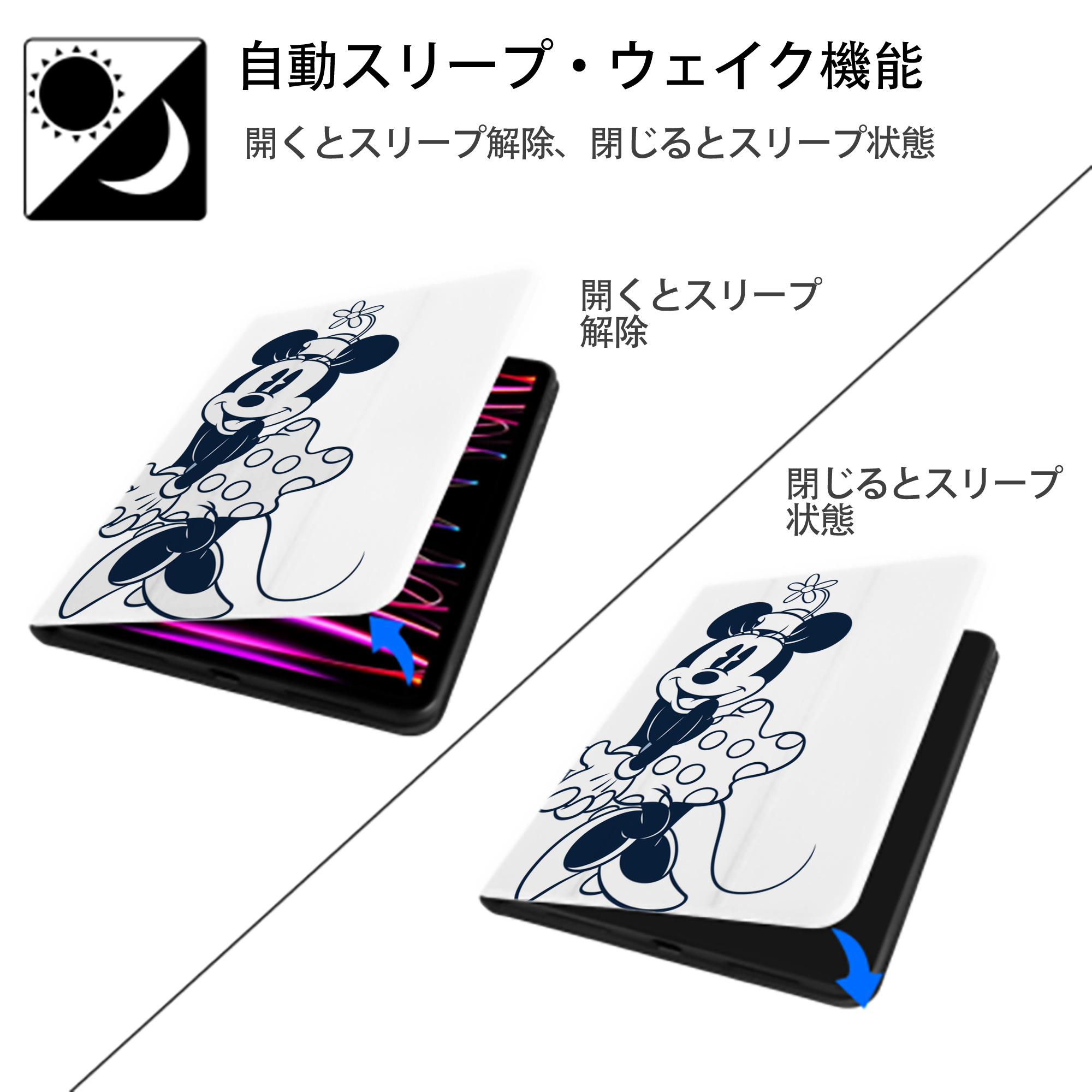 ミッキーマウス Mickey Mouse IPad ケース ペン収納付き 三つ折りスタンド PUレザー×シリコン 対応機種9.5/10.5/10.9インチ