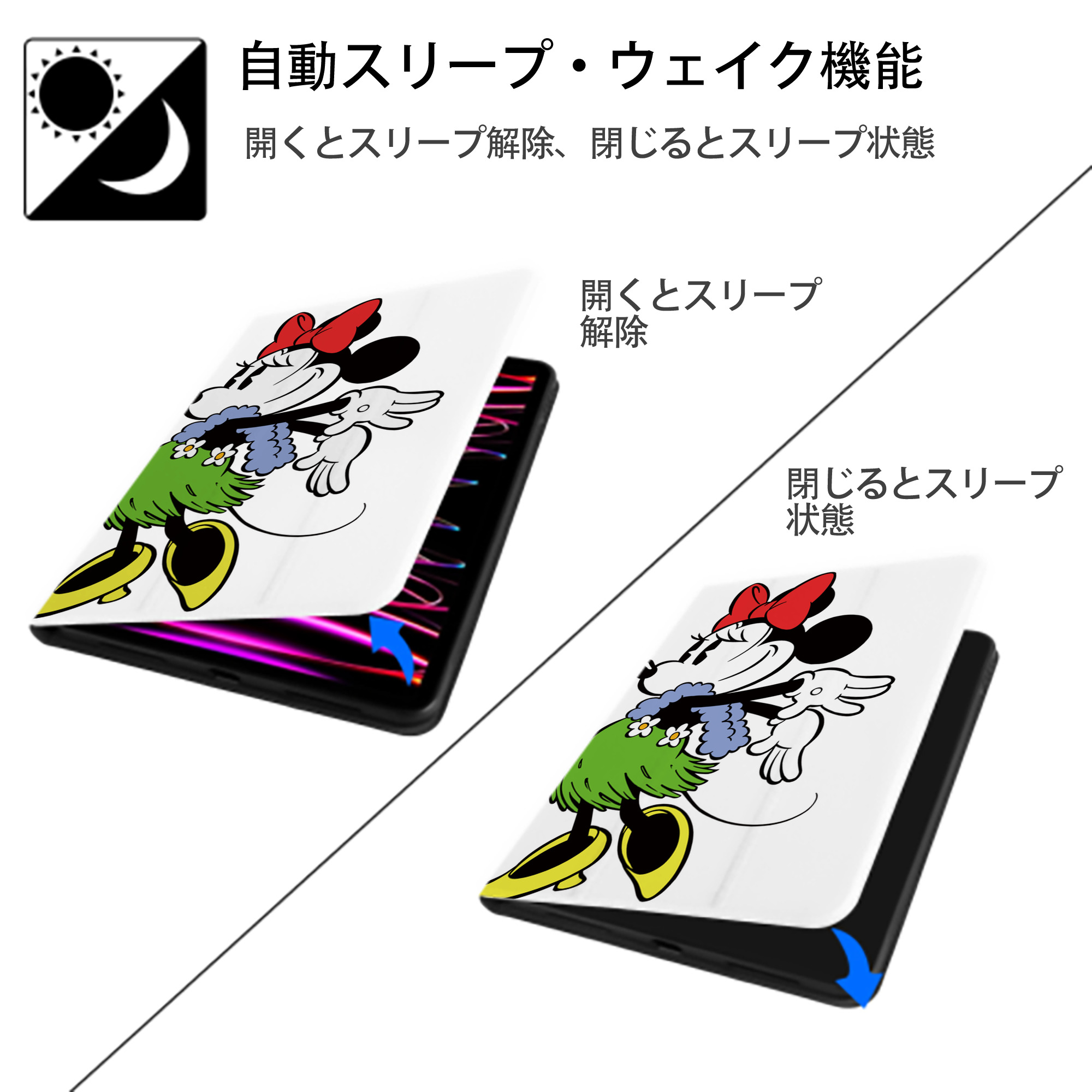 ミッキーマウス Mickey Mouse IPad ケース ペン収納付き 三つ折りスタンド PUレザー×シリコン 対応機種9.5/10.5/10.9インチ