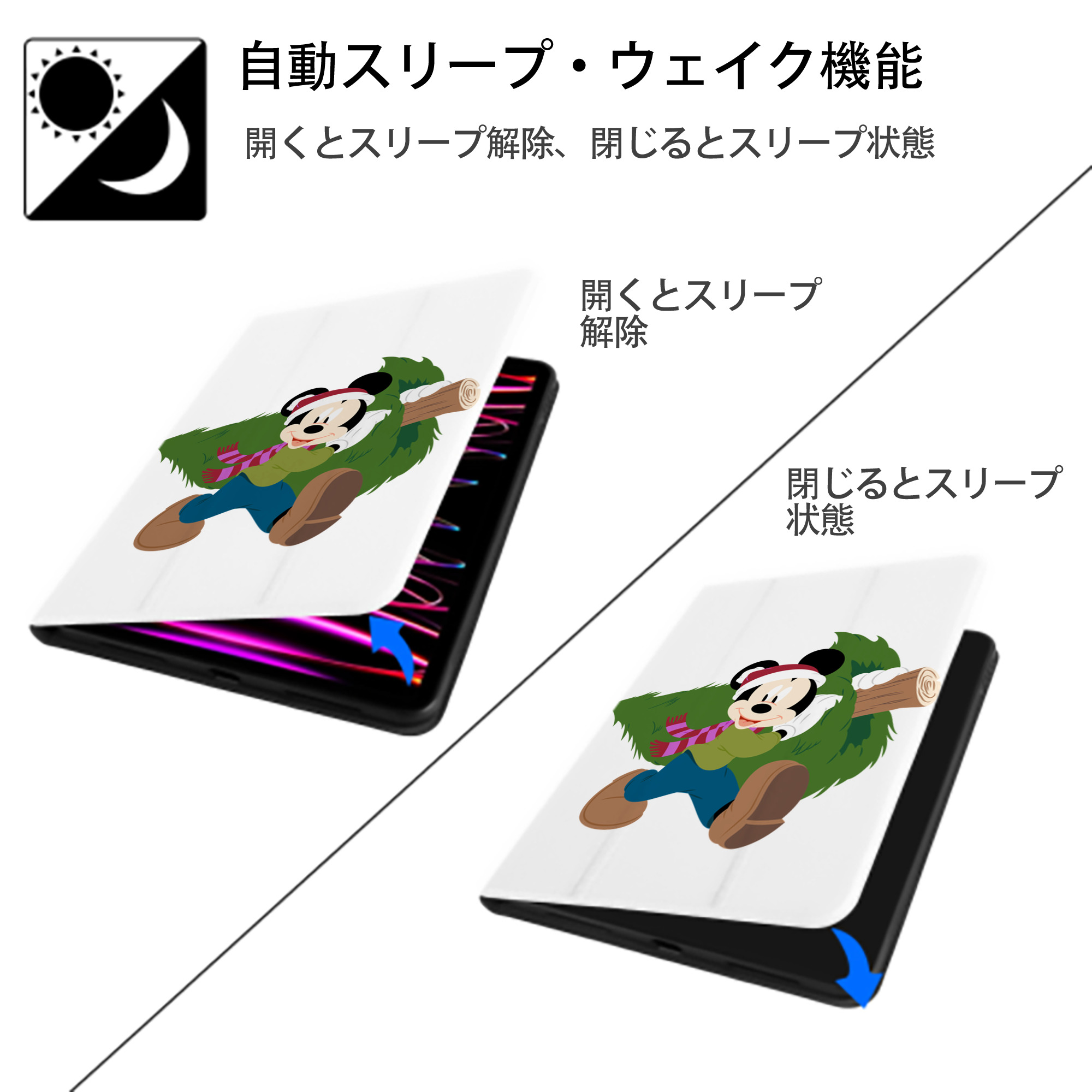 ミッキーマウス Mickey Mouse IPad ケース ペン収納付き 三つ折りスタンド PUレザー×シリコン 対応機種9.5/10.5/10.9インチ