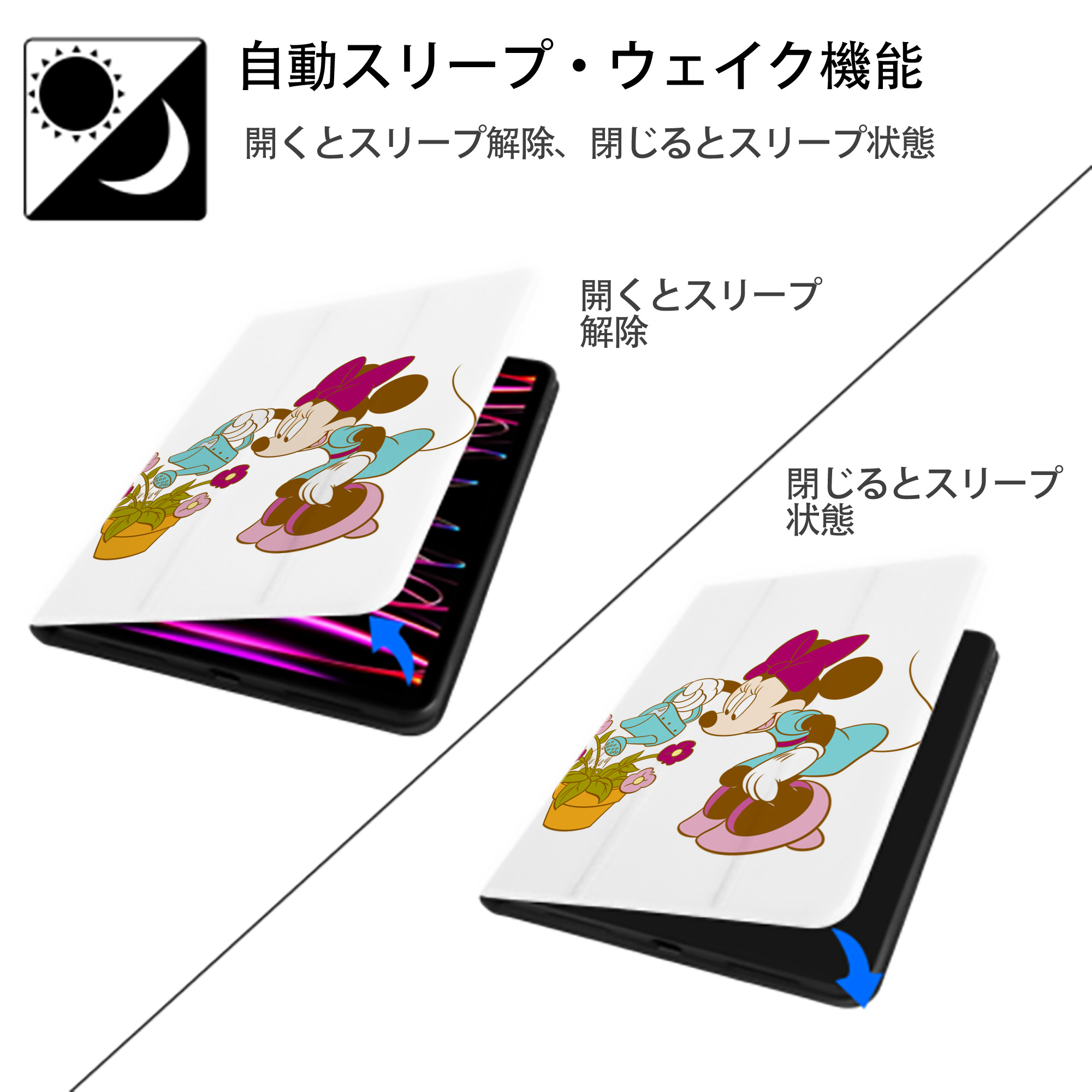 ミッキーマウス Mickey Mouse IPad ケース ペン収納付き 三つ折りスタンド PUレザー×シリコン 対応機種9.5/10.5/10.9インチ