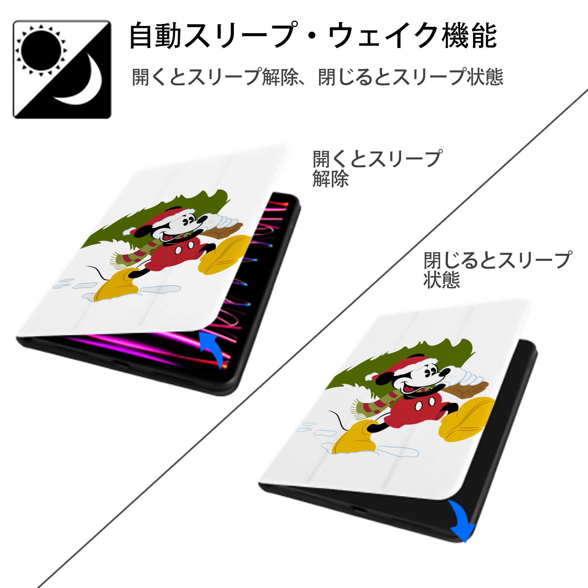 ミッキーマウス Mickey Mouse IPad ケース ペン収納付き 三つ折りスタンド PUレザー×シリコン 対応機種9.5/10.5/10.9インチ