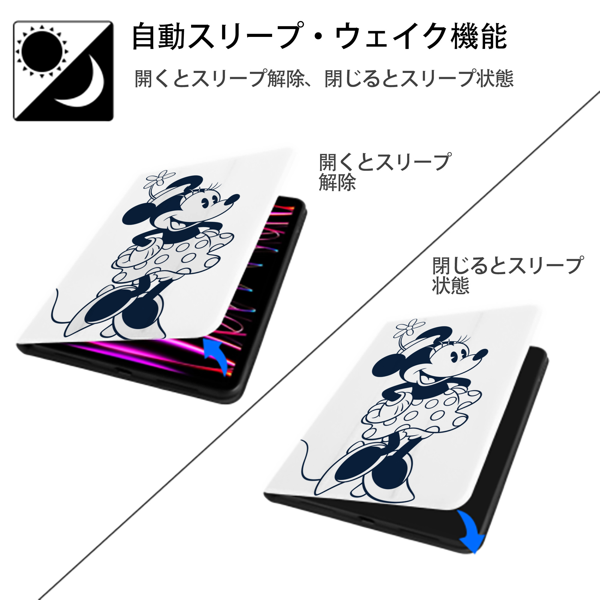 ミッキーマウス Mickey Mouse IPad ケース ペン収納付き 三つ折りスタンド PUレザー×シリコン 対応機種9.5/10.5/10.9インチ