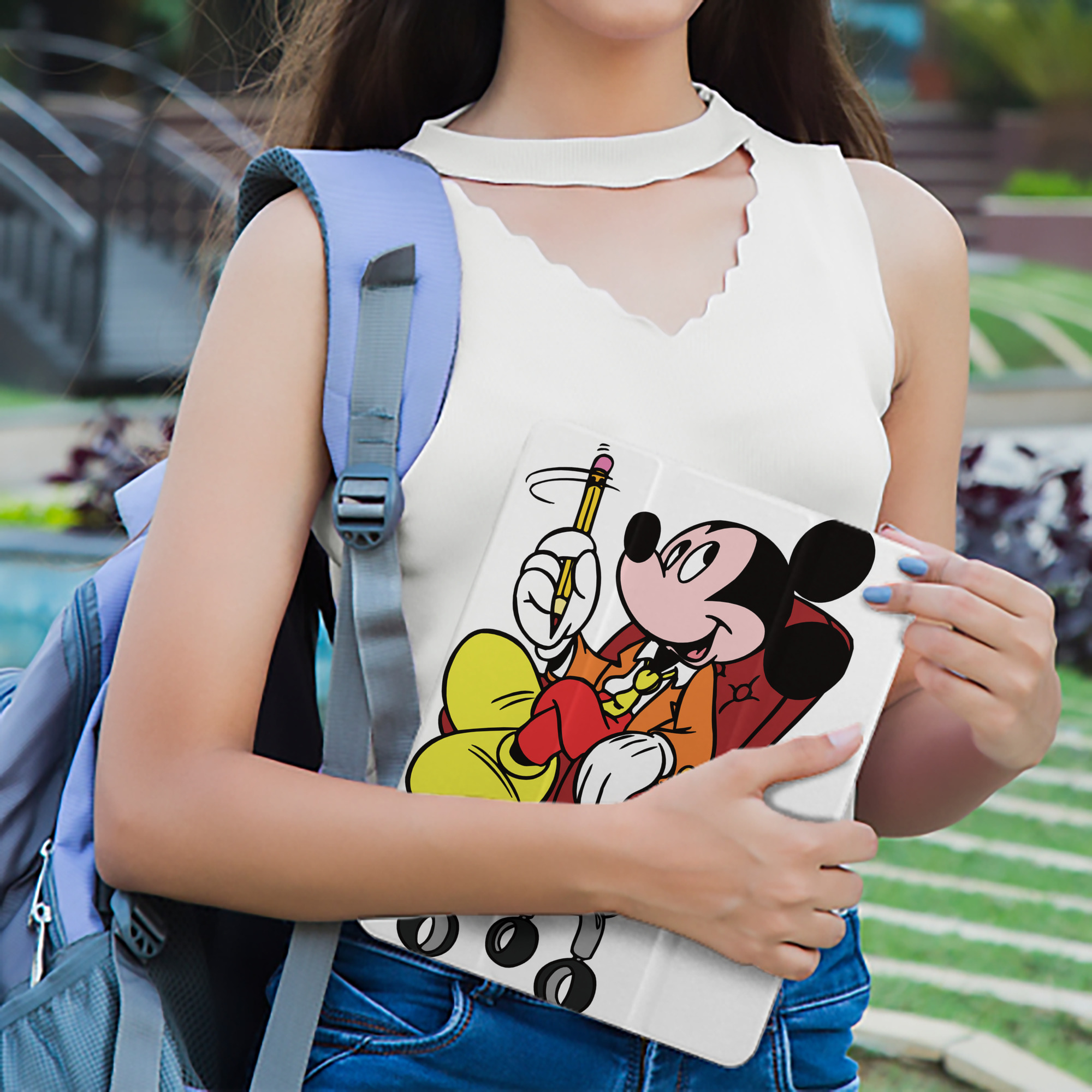 ミッキーマウス Mickey Mouse IPad ケース ペン収納付き 三つ折りスタンド PUレザー×シリコン 対応機種9.5/10.5/10.9インチ