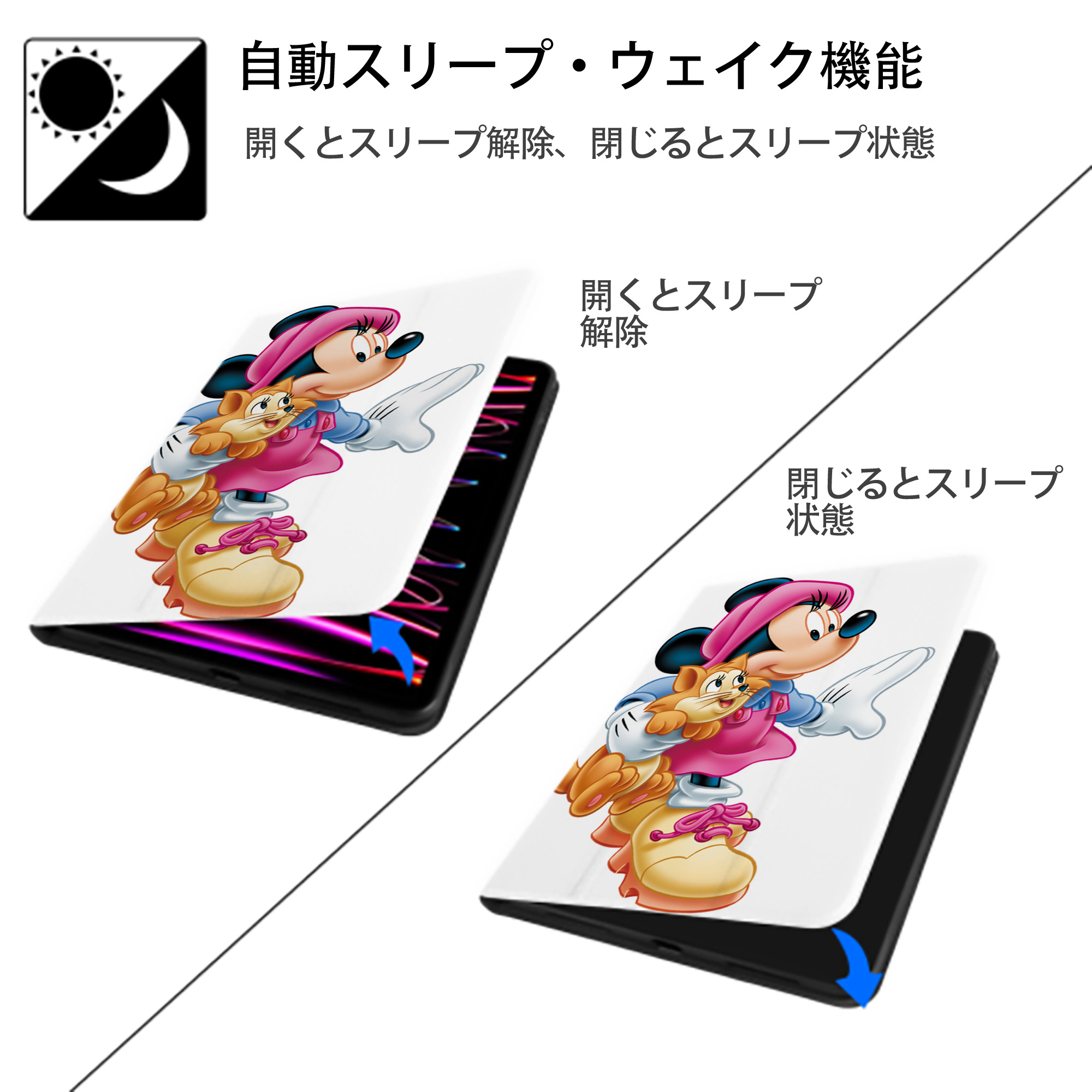 ミッキーマウス Mickey Mouse IPad ケース ペン収納付き 三つ折りスタンド PUレザー×シリコン 対応機種9.5/10.5/10.9インチ