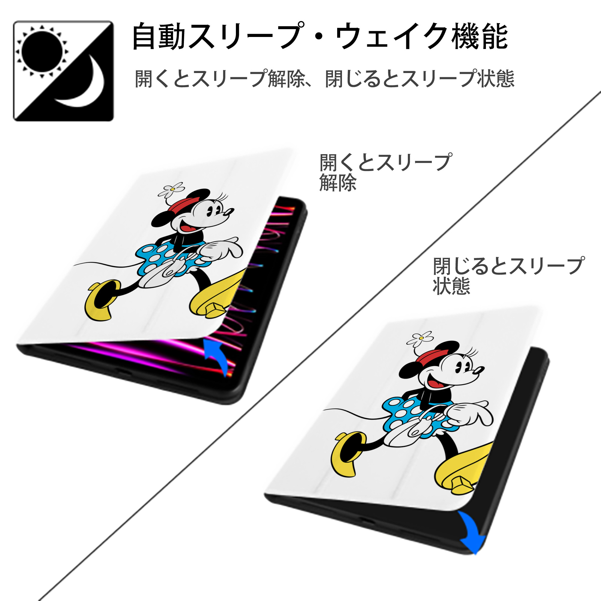 ミッキーマウス Mickey Mouse IPad ケース ペン収納付き 三つ折りスタンド PUレザー×シリコン 対応機種9.5/10.5/10.9インチ