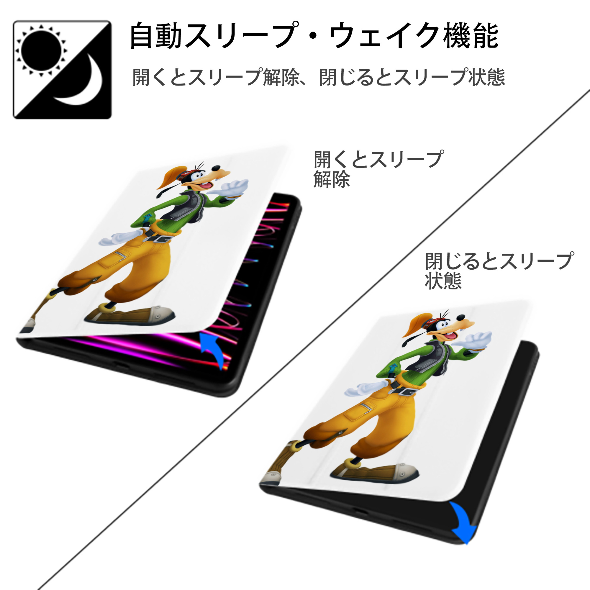 ミッキーマウス Mickey Mouse IPad ケース ペン収納付き 三つ折りスタンド PUレザー×シリコン 対応機種9.5/10.5/10.9インチ