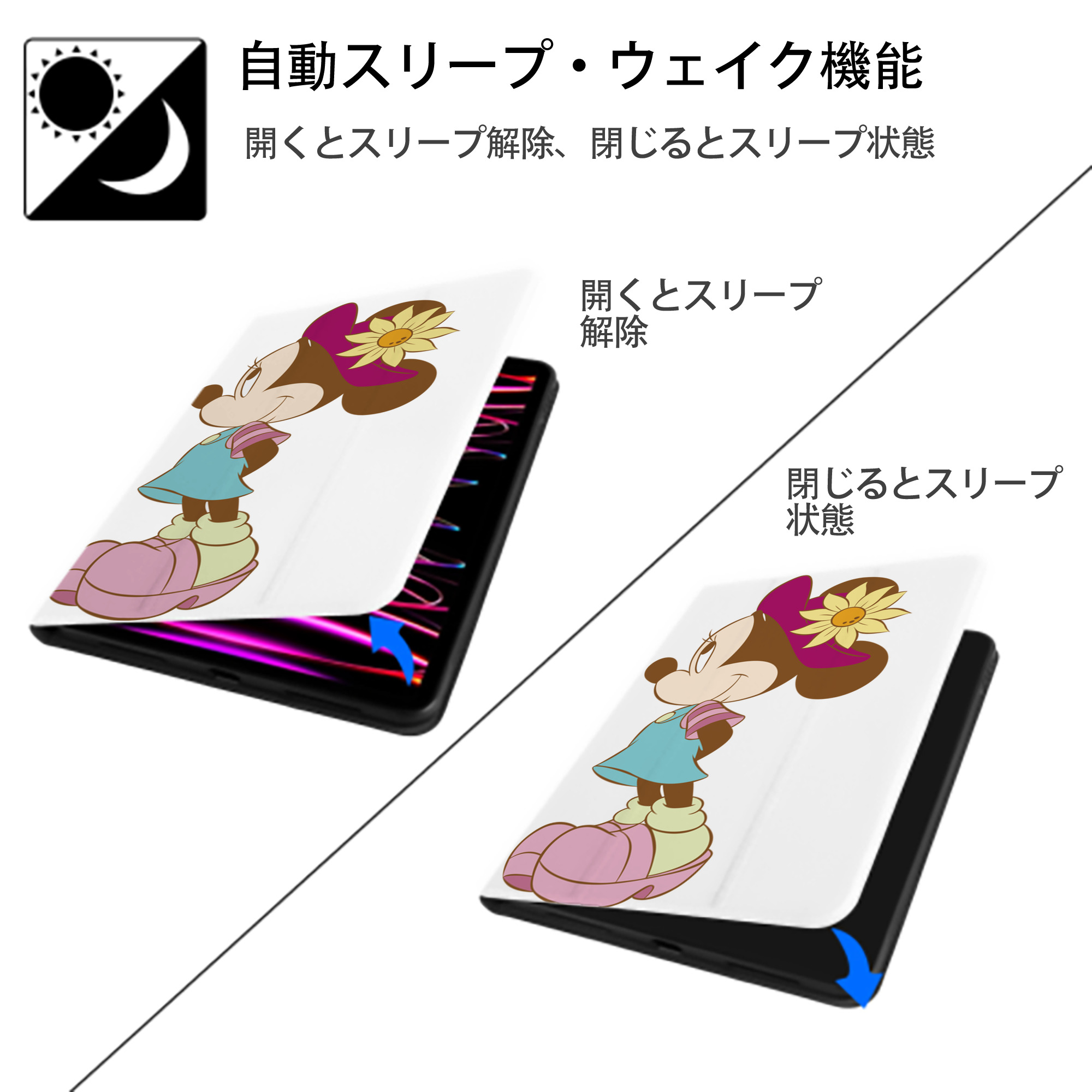 ミッキーマウス Mickey Mouse IPad ケース ペン収納付き 三つ折りスタンド PUレザー×シリコン 対応機種9.5/10.5/10.9インチ