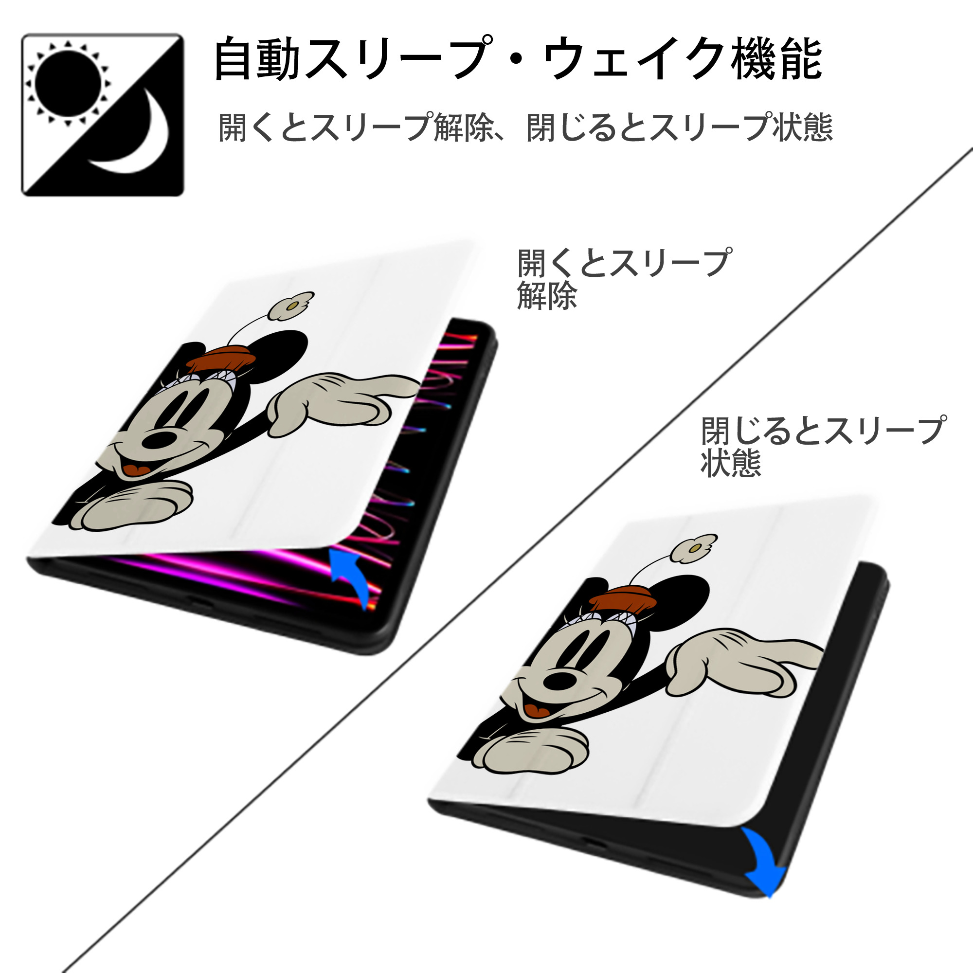 ミッキーマウス Mickey Mouse IPad ケース ペン収納付き 三つ折りスタンド PUレザー×シリコン 対応機種9.5/10.5/10.9インチ