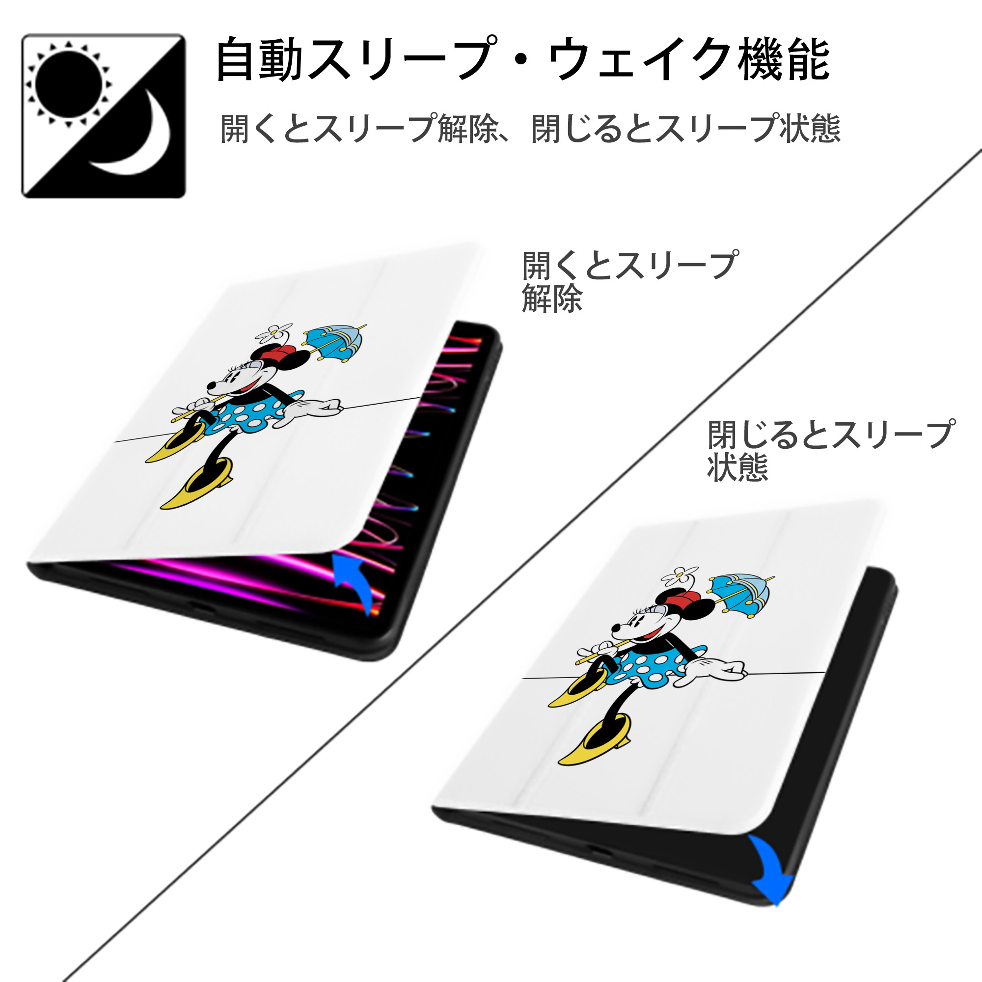 ミッキーマウス Mickey Mouse IPad ケース ペン収納付き 三つ折りスタンド PUレザー×シリコン 対応機種9.5/10.5/10.9インチ