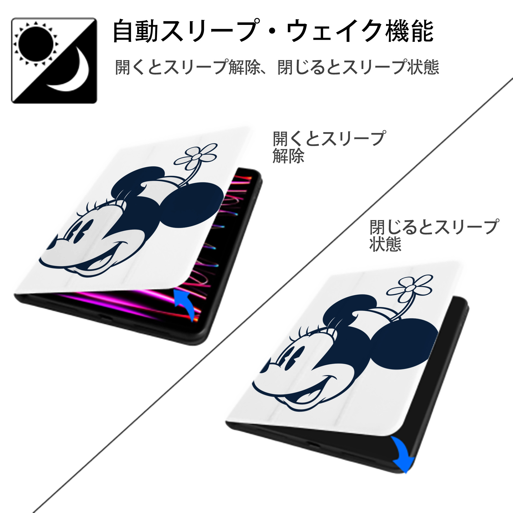 ミッキーマウス Mickey Mouse IPad ケース ペン収納付き 三つ折りスタンド PUレザー×シリコン 対応機種9.5/10.5/10.9インチ