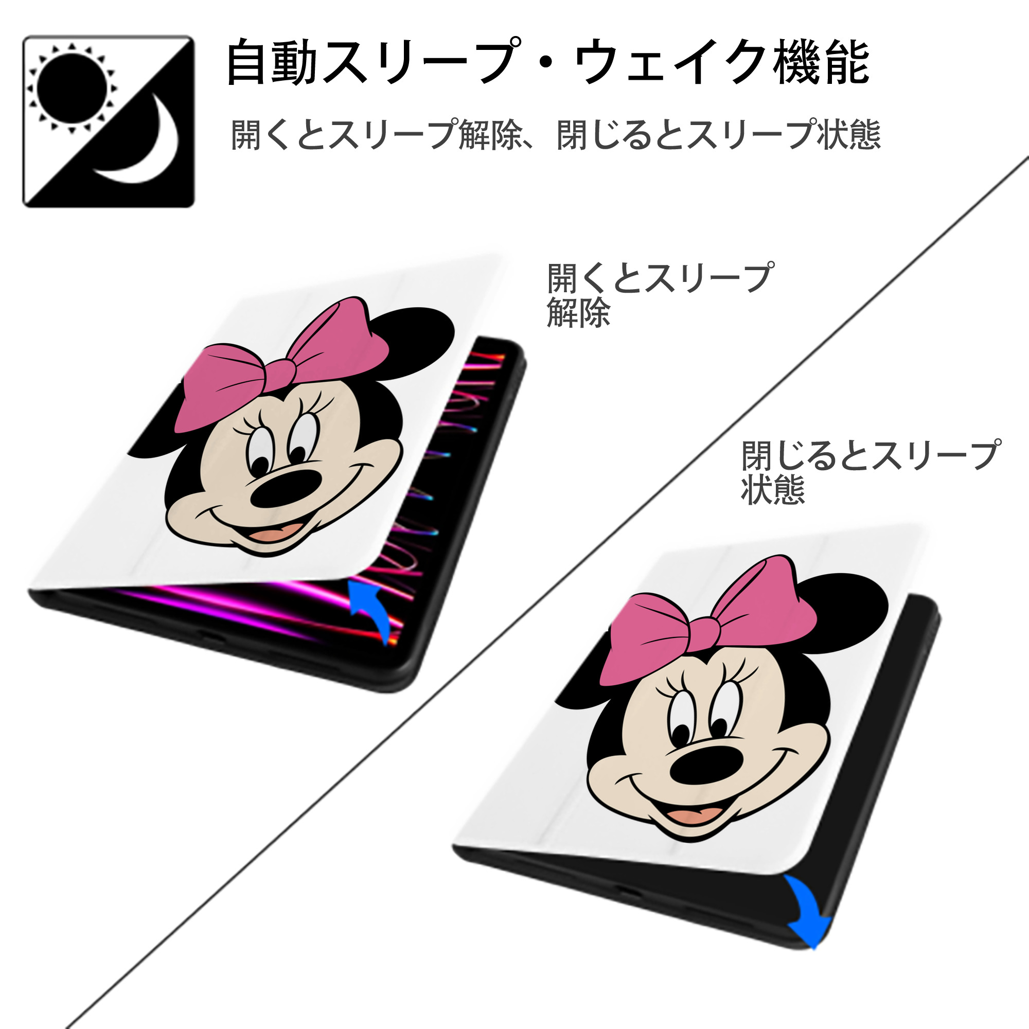 ミッキーマウス Mickey Mouse IPad ケース ペン収納付き 三つ折りスタンド PUレザー×シリコン 対応機種9.5/10.5/10.9インチ